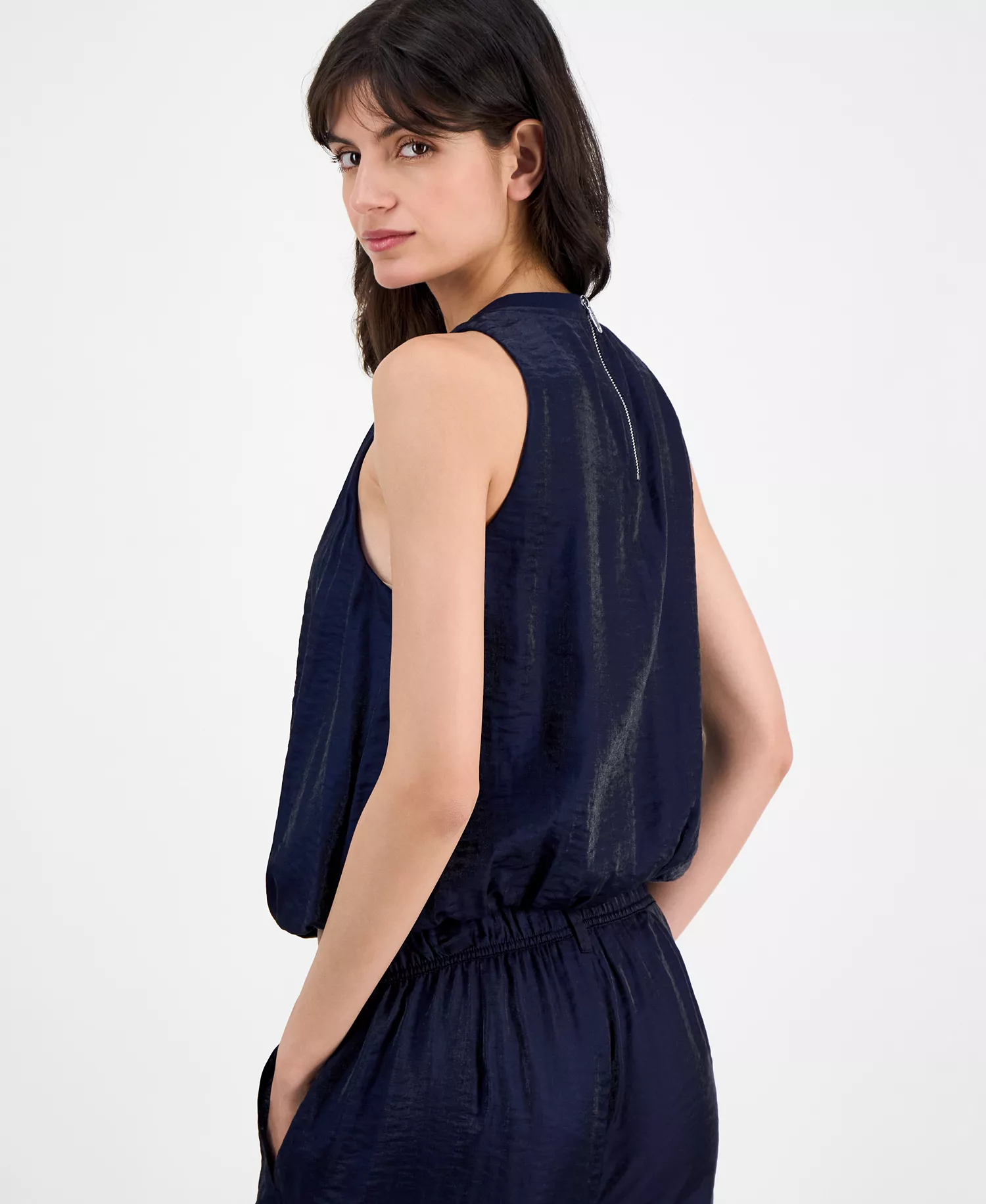 Nautica Women's Crewneck Sleeveless Bubble Top - Night Sky - L