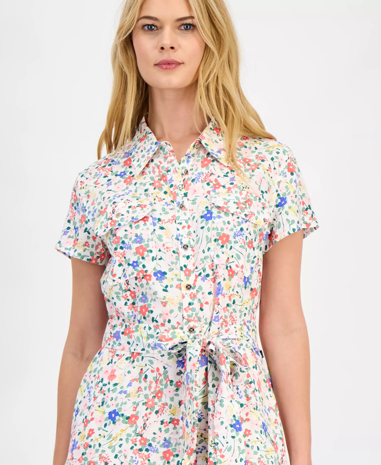 Women's Belagio Floral Belted Shirt Dress - Ivory Multi - L