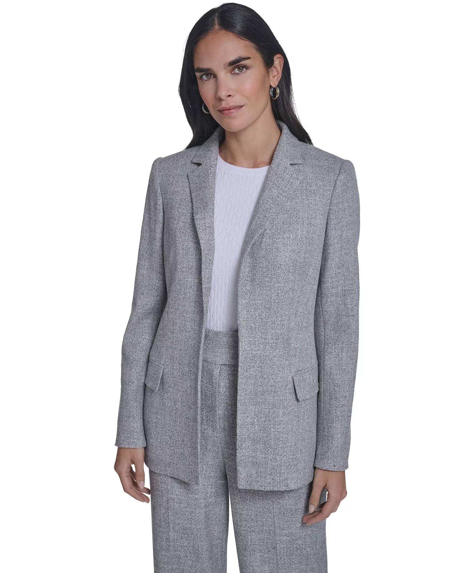 Women's Novelty Open Front Jacket and Novelty Wide-Leg Pant - Light Heather Multi - 10