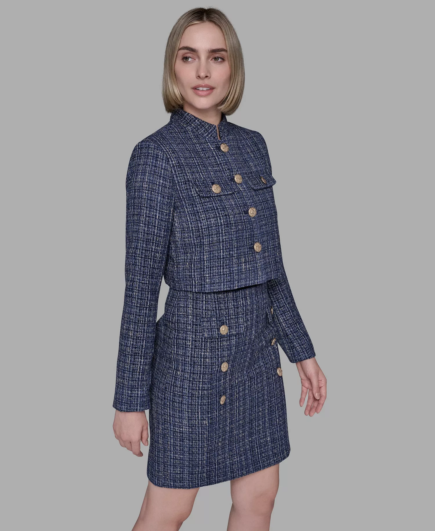 Women's Muti Textured Tweed Jacket - Blue Multi - 10