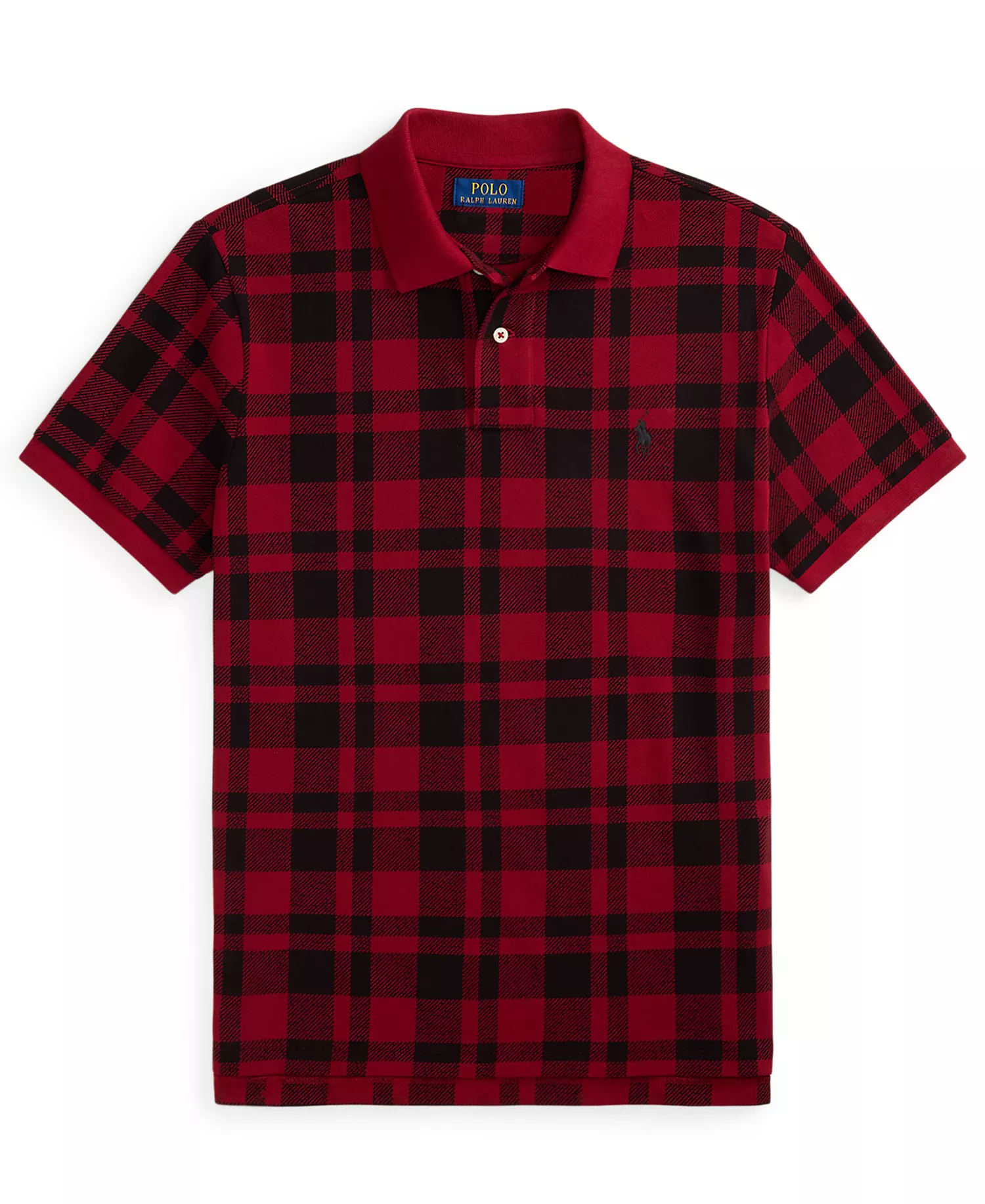 Men's Holiday Short Sleeve Polo Shirt - Edged Overcheck - Holiday Red - 2XL