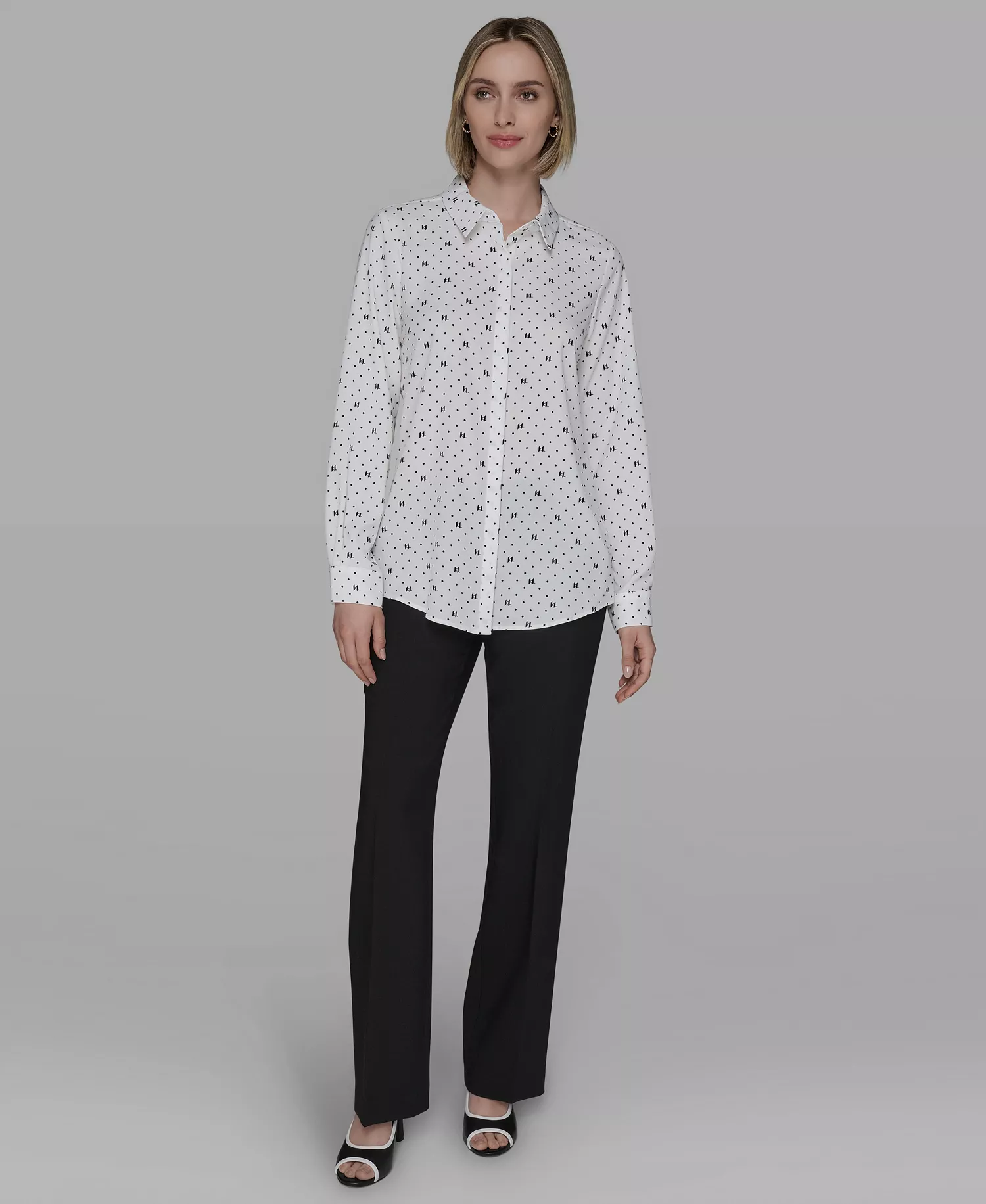 Women's Collared Neck Top - Soft White - L