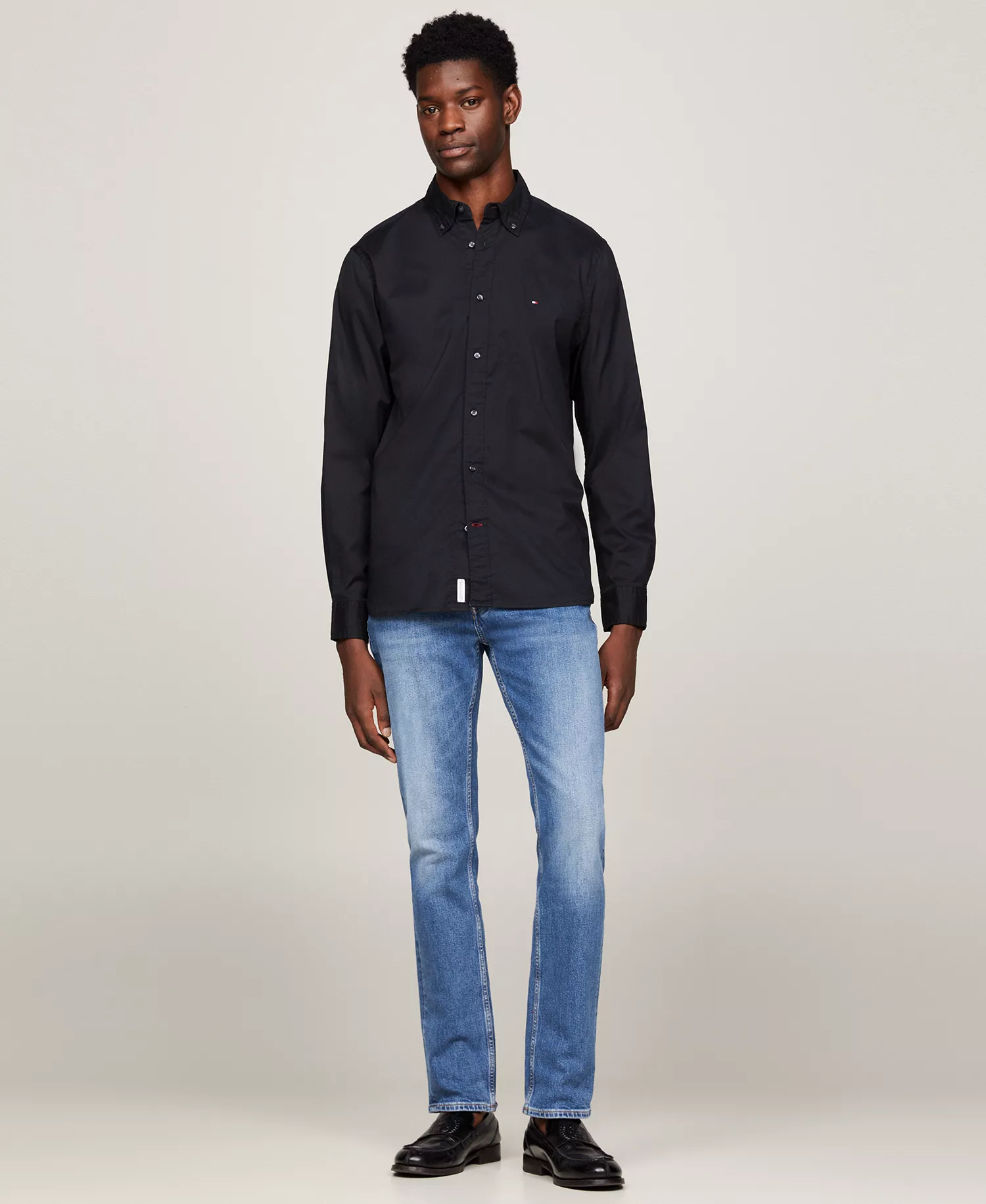 Men's Regular-Fit Stretch Poplin Button-Down Shirt - Black - L