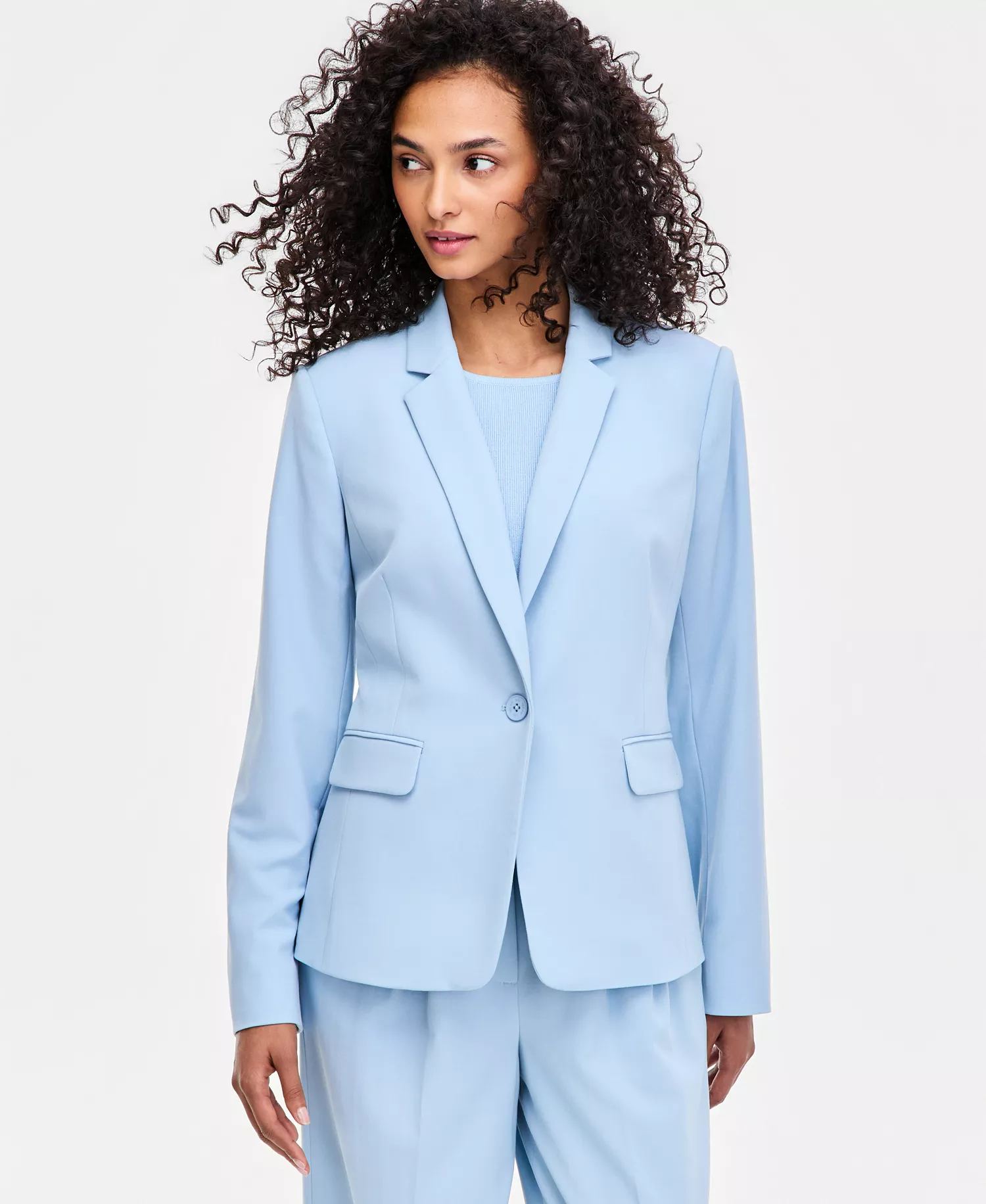 Petite One-Button Peak Lapel Jacket - Ice Blue - 10P