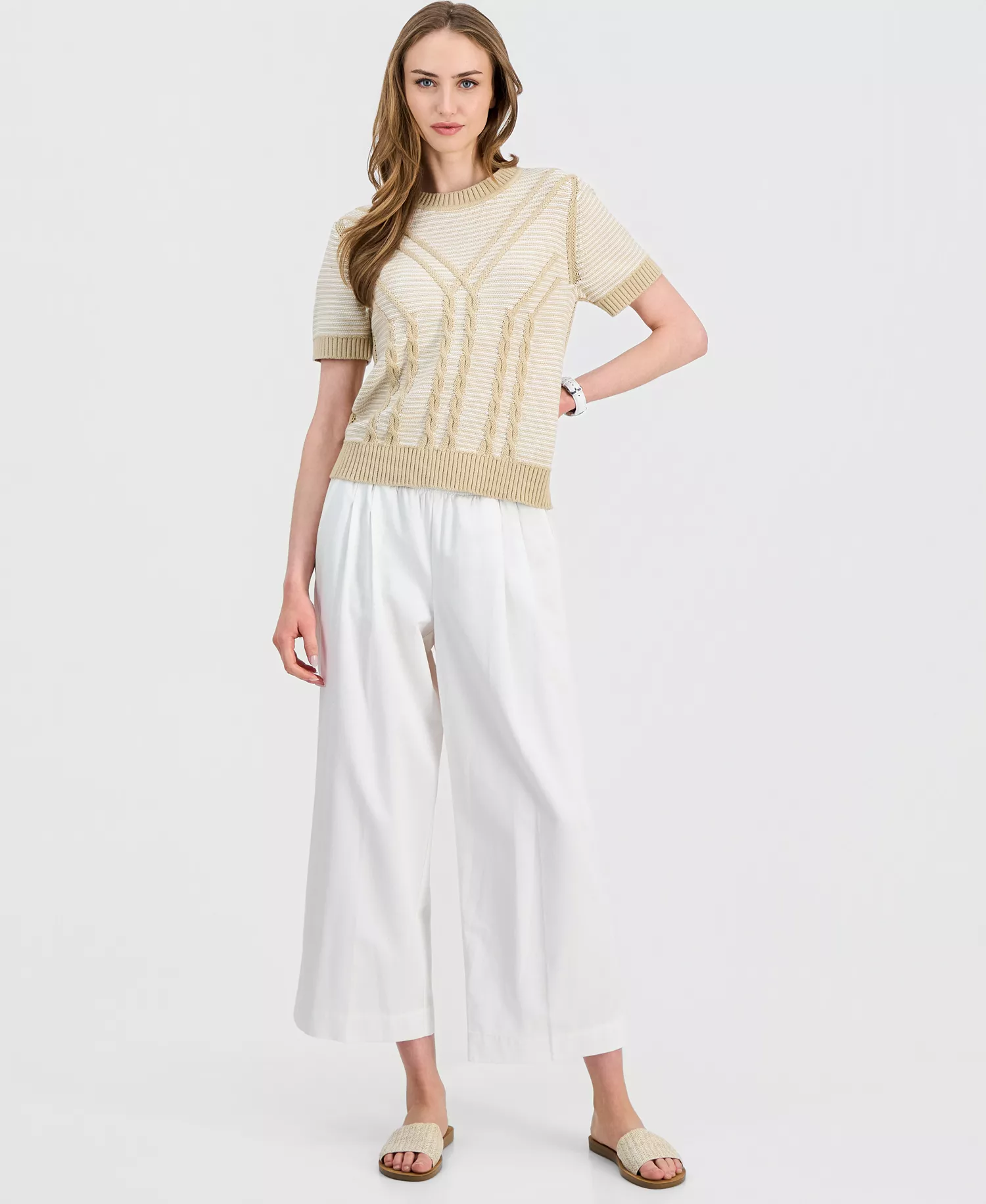 Jeans Women's Pleated Twill Wide-Leg Pants - Bright White - L