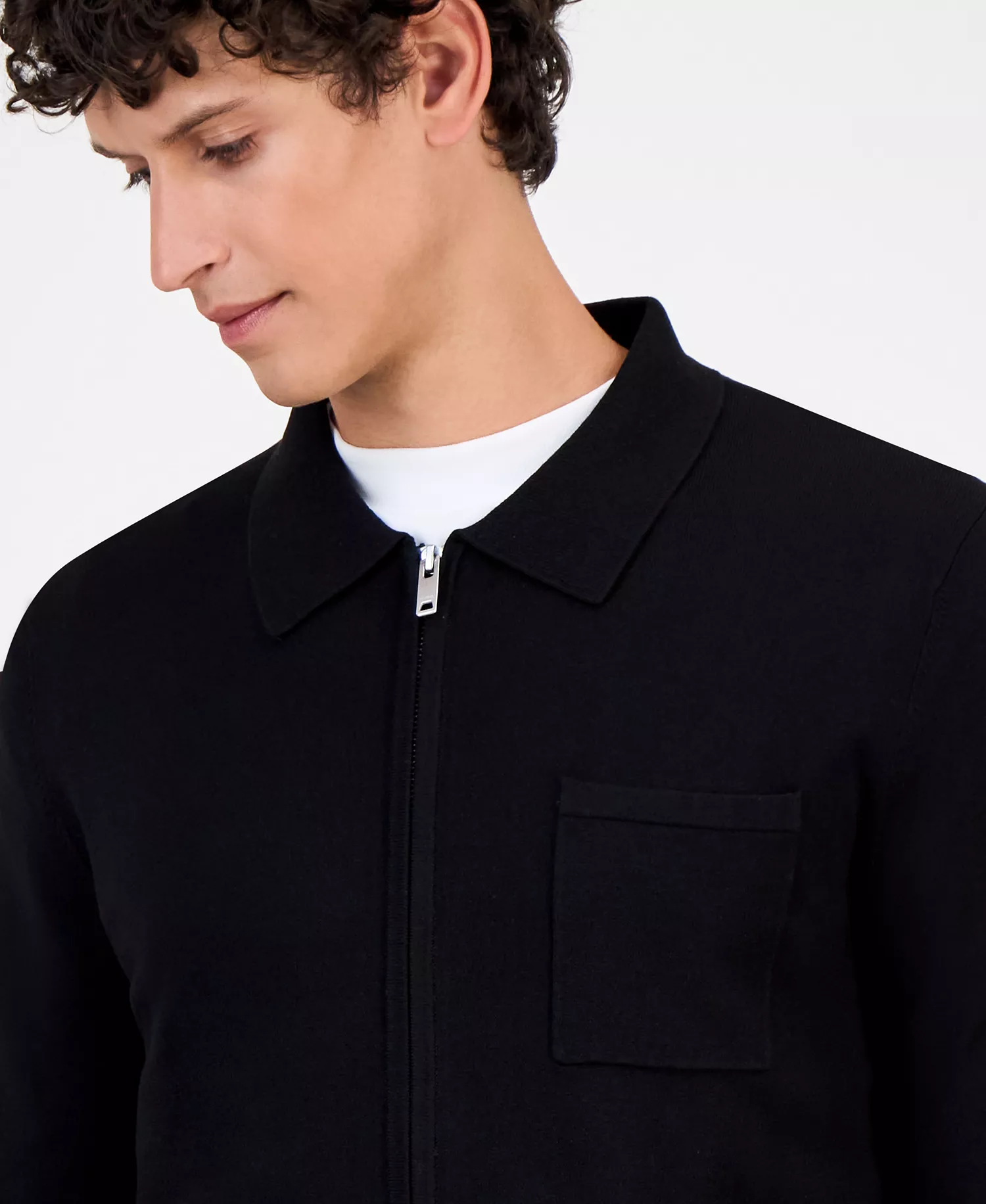 Men's San Jean Full Zip Collared Cardigan - Black - 2XL