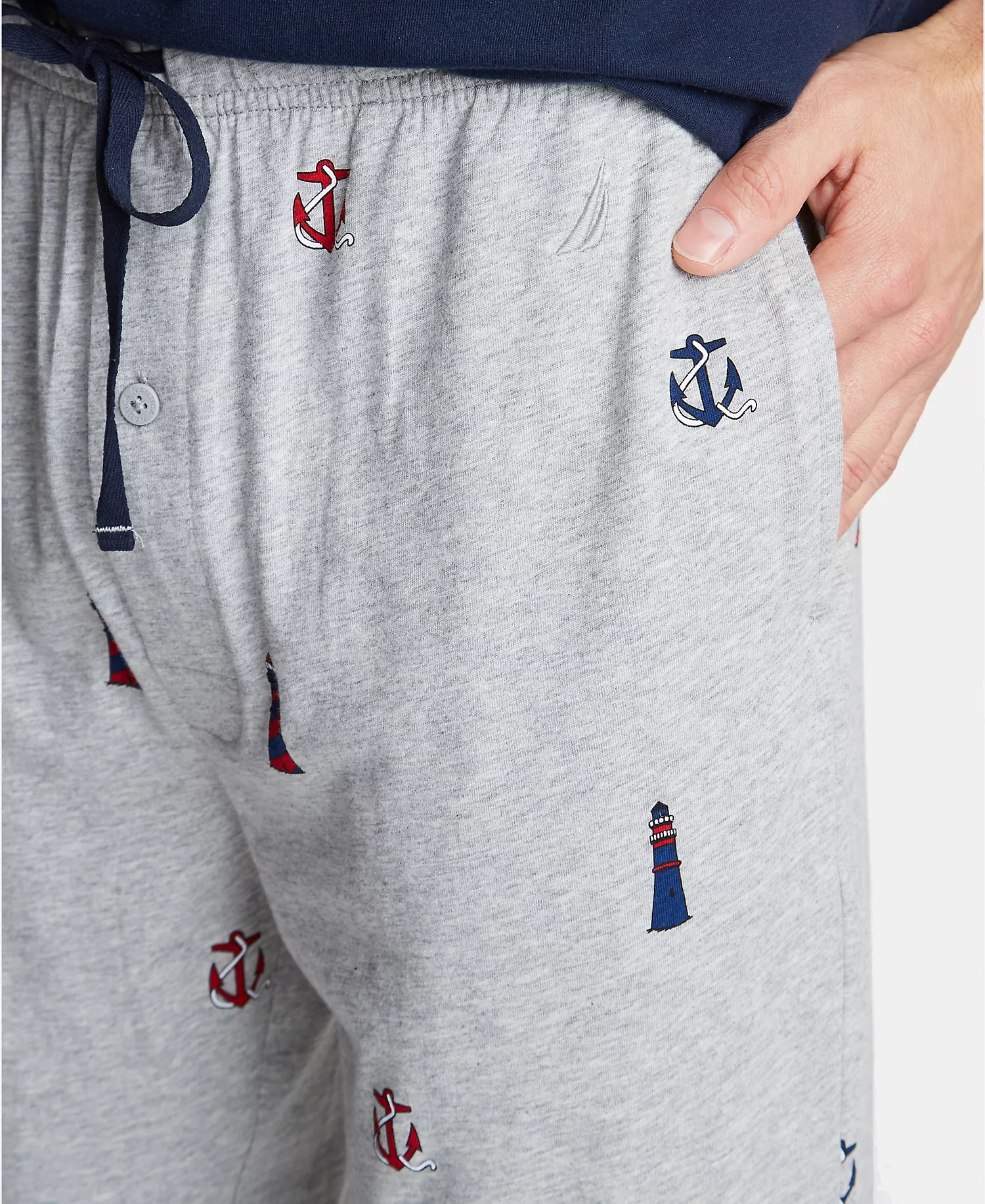 Men's Printed Cotton Pajama Pants - Lighthouse-Grey Heather - L