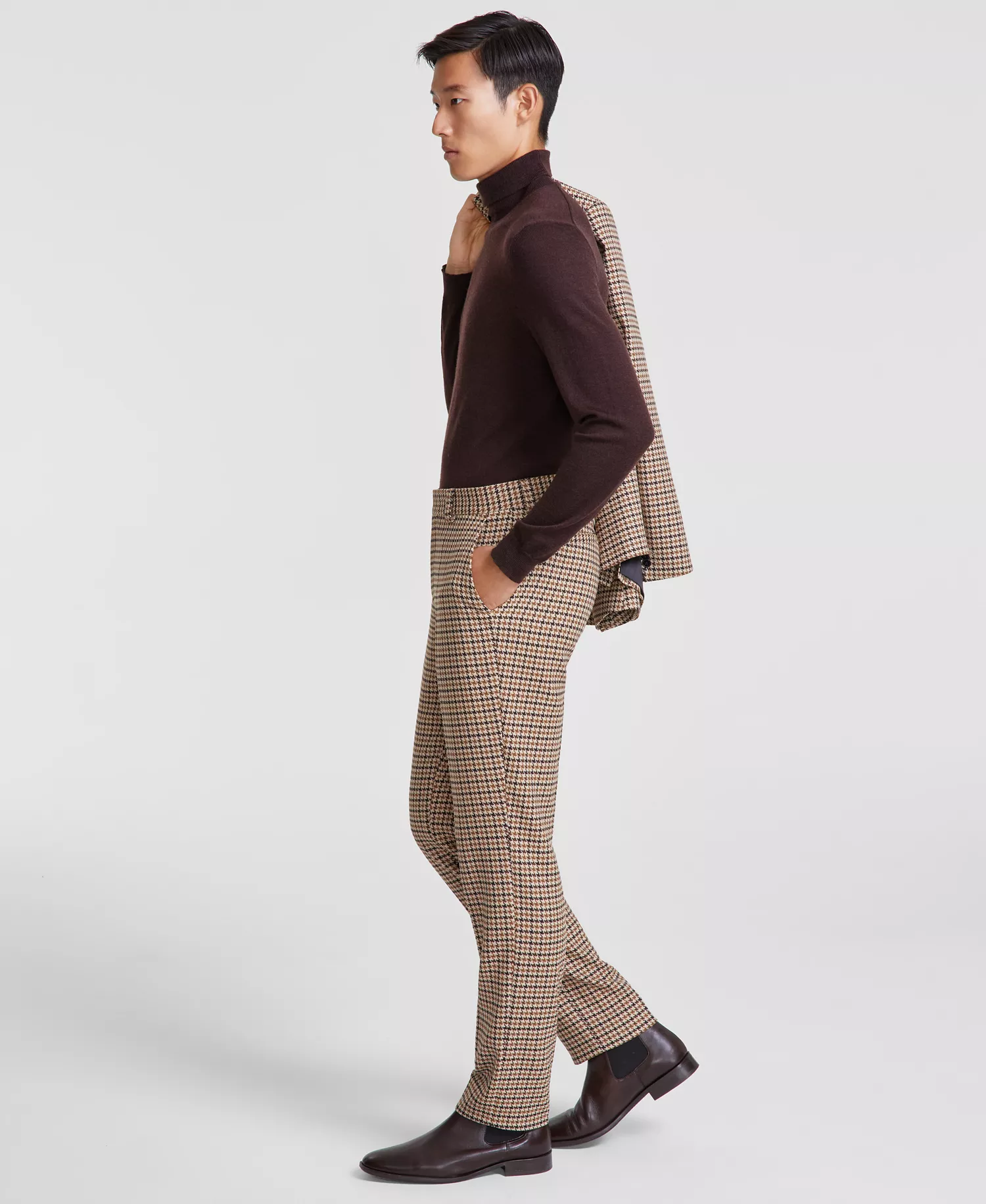 Men's Modern-Fit Houndstooth Suit Separate Pants - Dark Brown - 38R