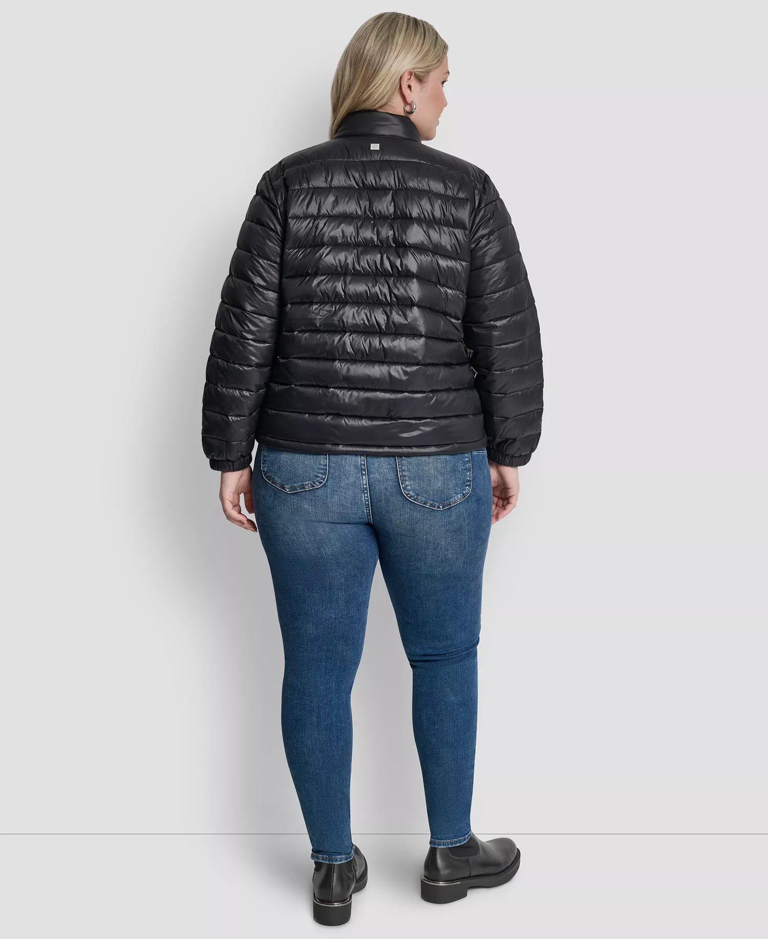 Plus Size Moto Collar Short Packable Coat - Black - 0X
