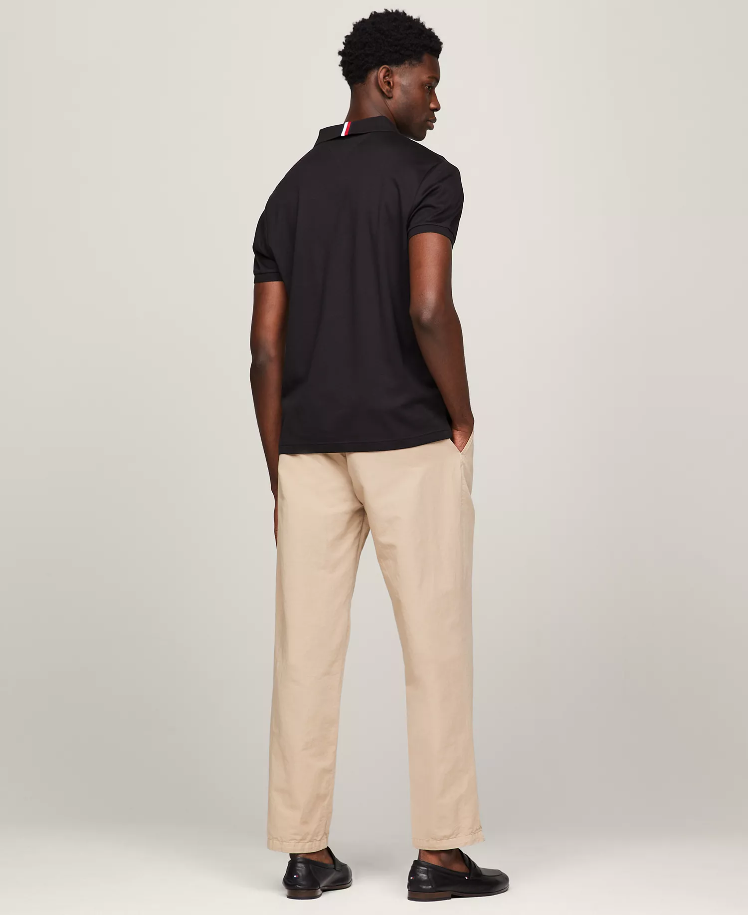 Men's Regular-Fit Smooth Touch Liquid Cotton Collar Stripe Polo Shirt - Black - L