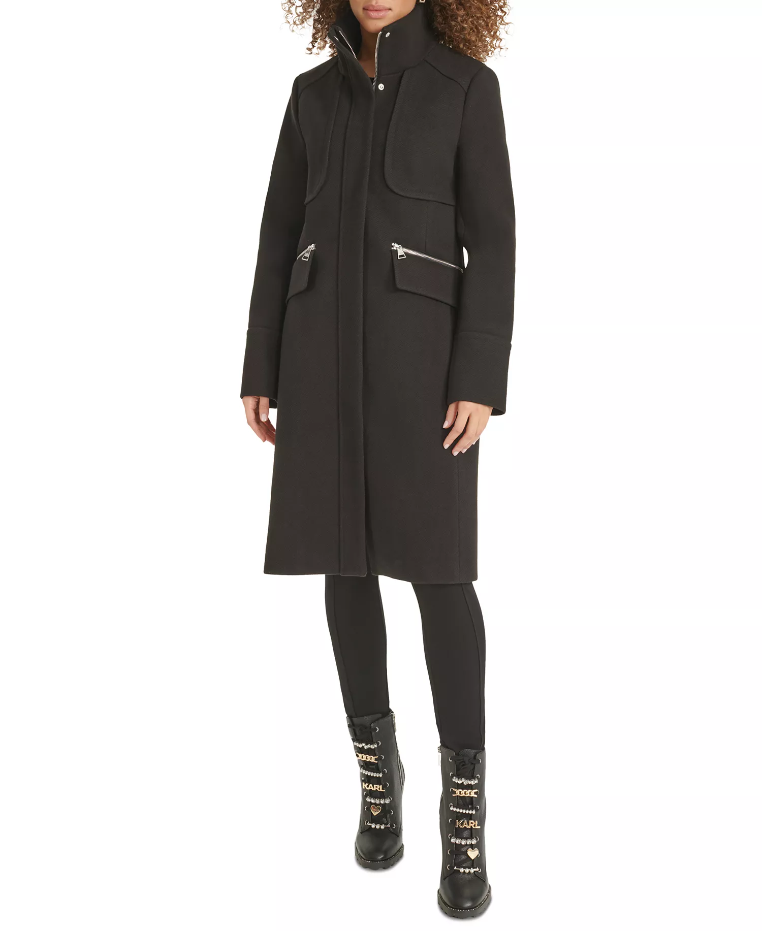 Women's Zip-Front Bouclé Coat, Created for Macy's - Black - L