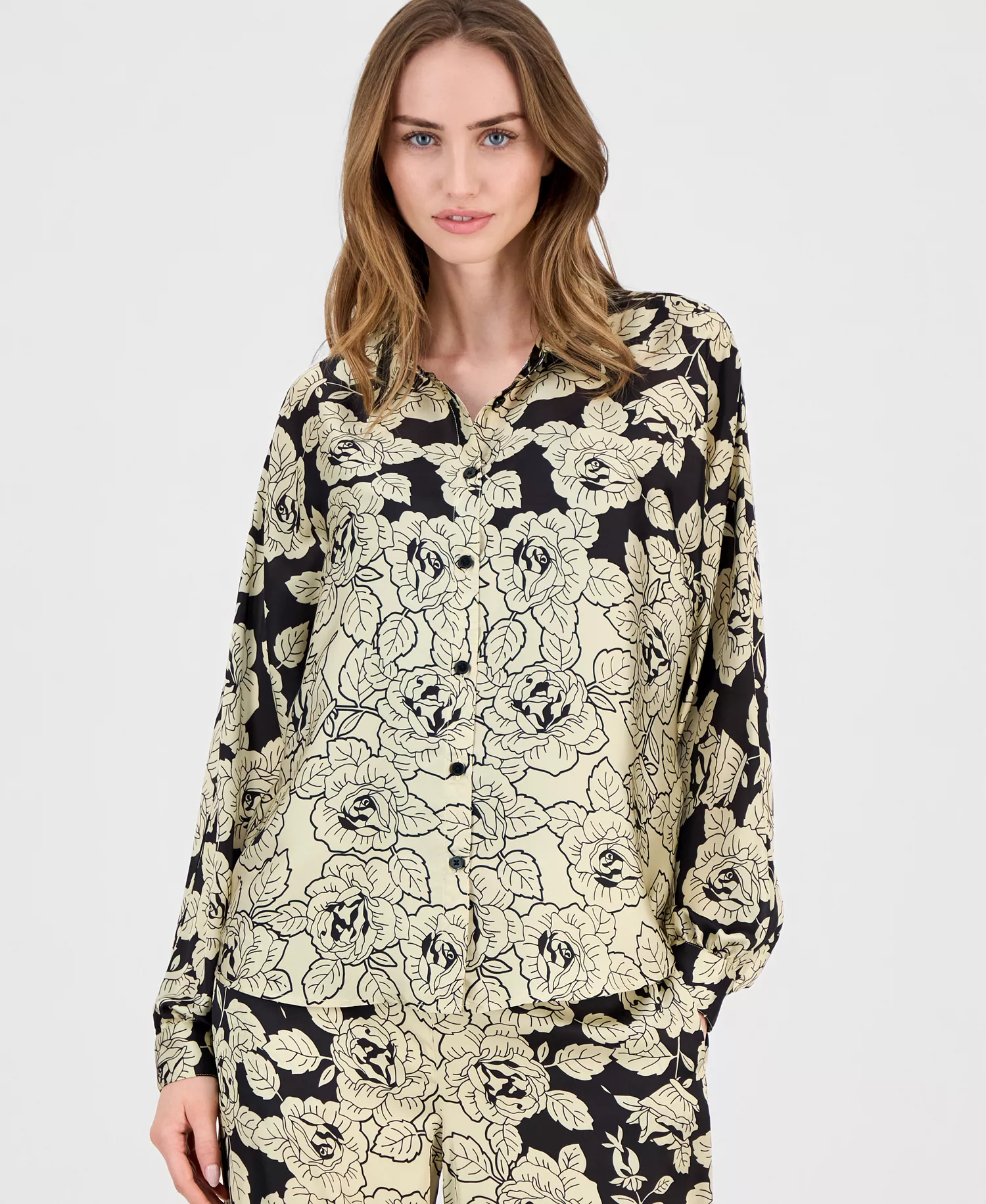 Women's Printed Dolman-Sleeve Blouse - Golden Roses  Place Print - L