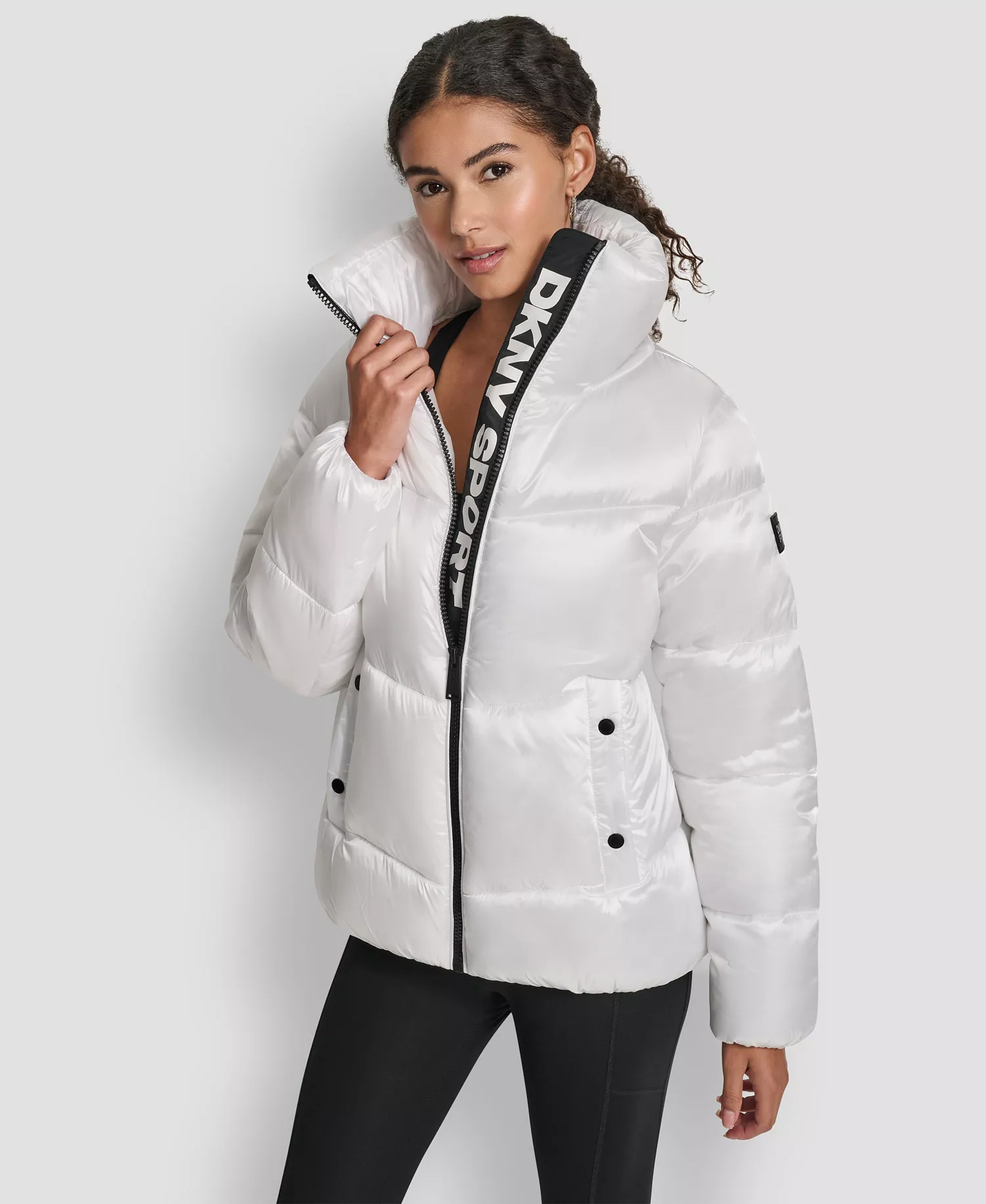 Women's Quilted Puffer Interior Placket Logo Jacket - Liquid White - L