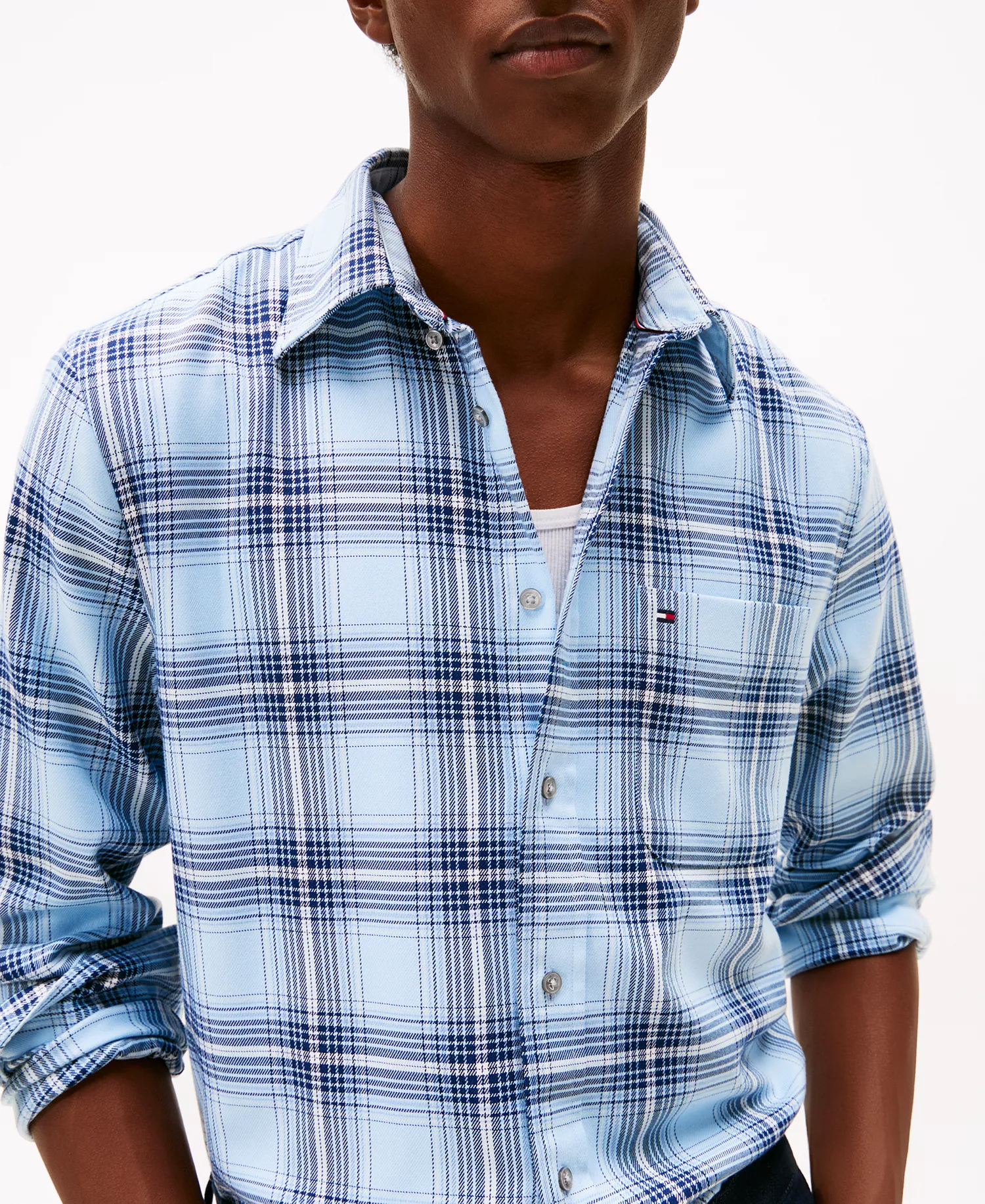 Men's Regular-Fit Soft Touch Blend Checked Shirt - Light Blue Heather / Check - S