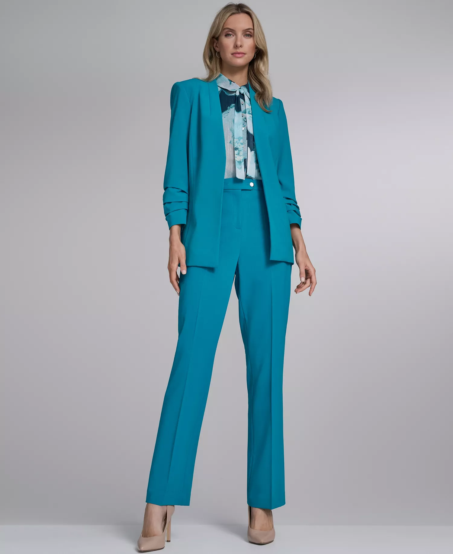 Women's Open-Front Roll Back Cuff Jacket - Petrol - 10