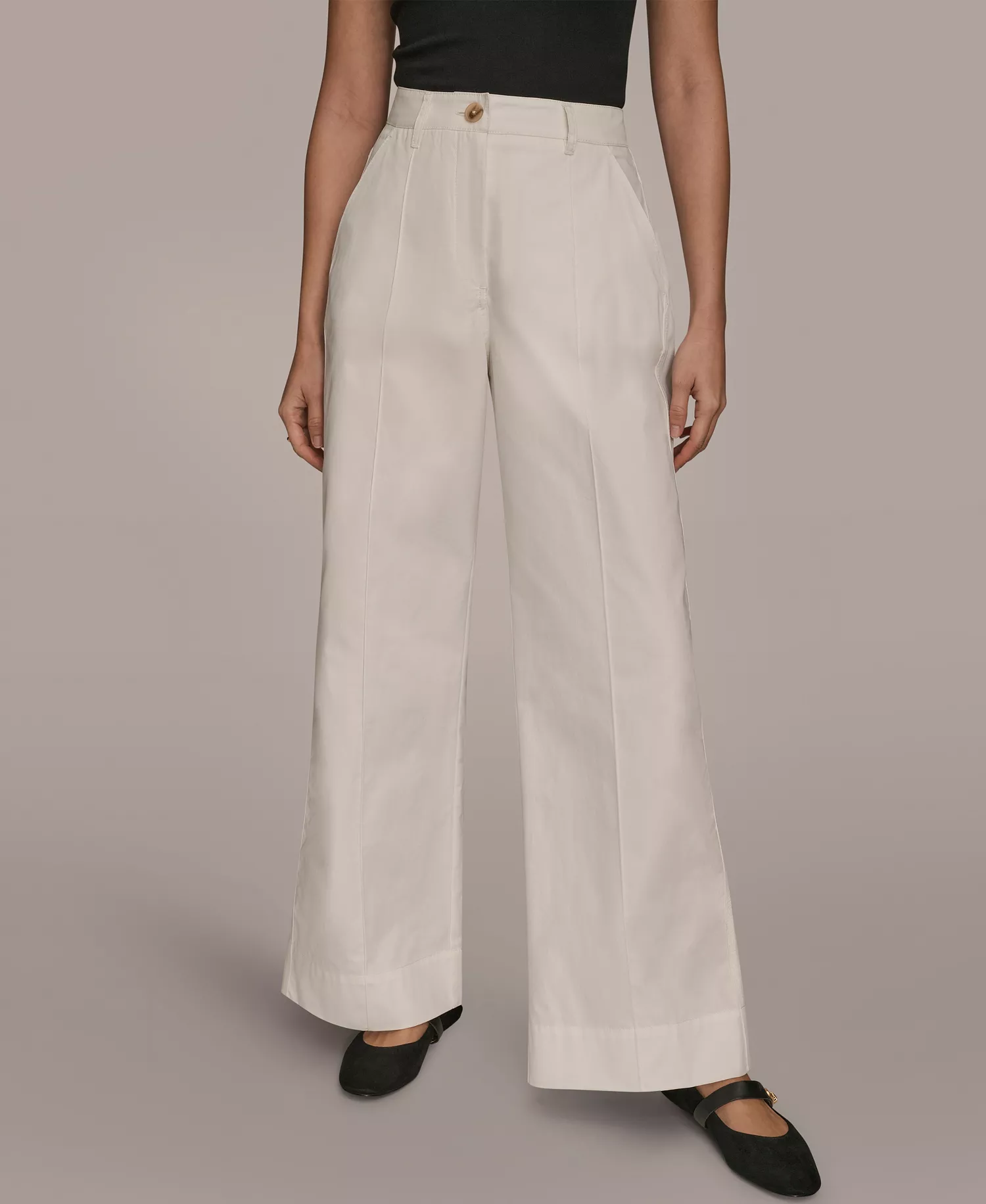Women's High-Rise Cotton Twill Pintuck Trousers - Cream - 10