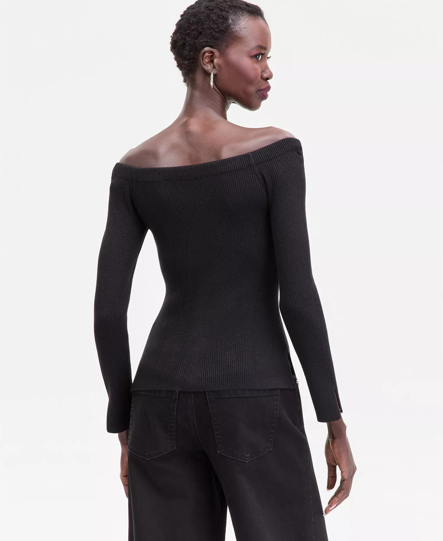 Women's Shimmer-Knit Boat-Neck Sweater, Macy's Exclusive - Deep Black Lurex - L