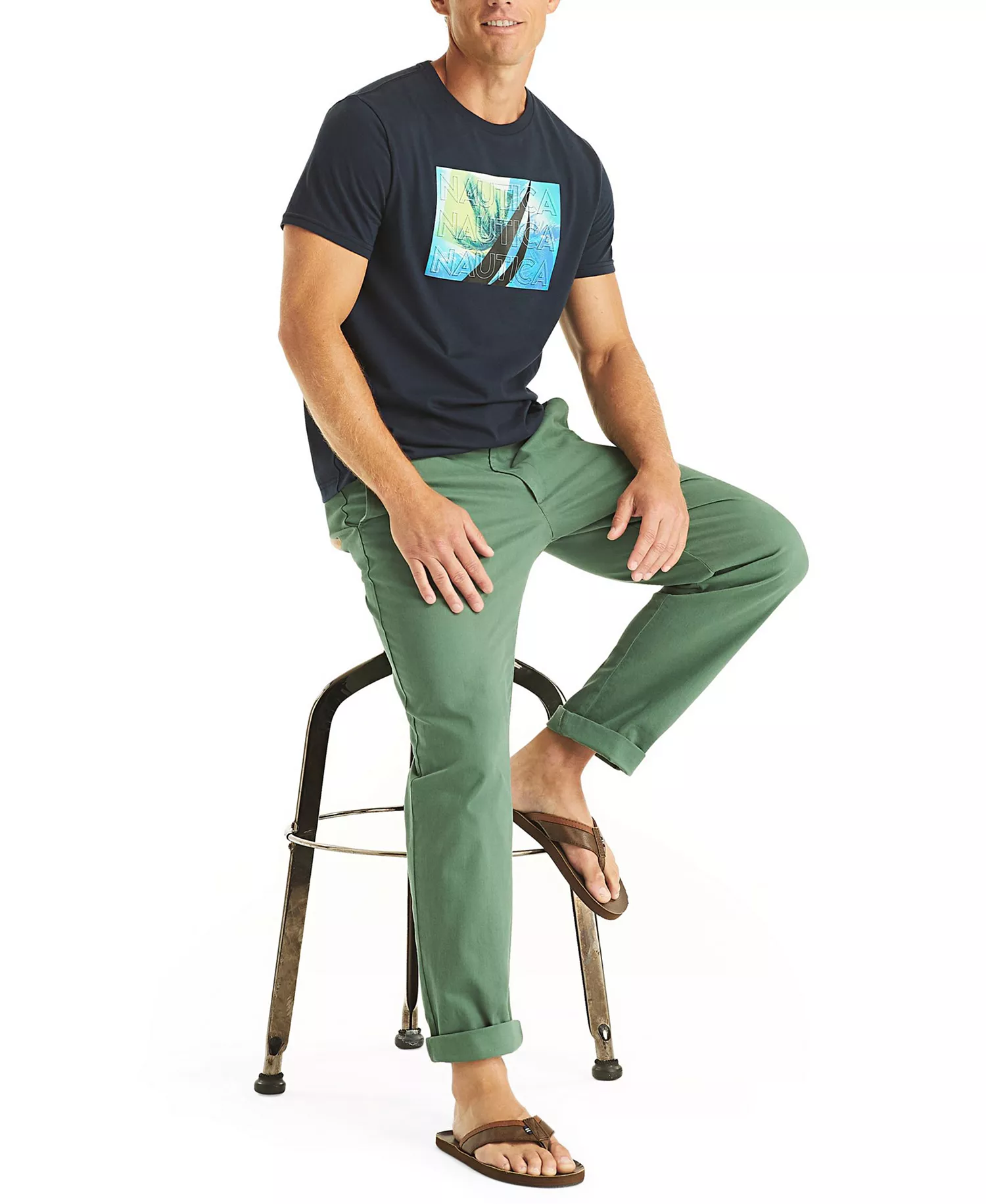 Men's Palm Tree Printed T-Shirt - Navy Seas - 2XL