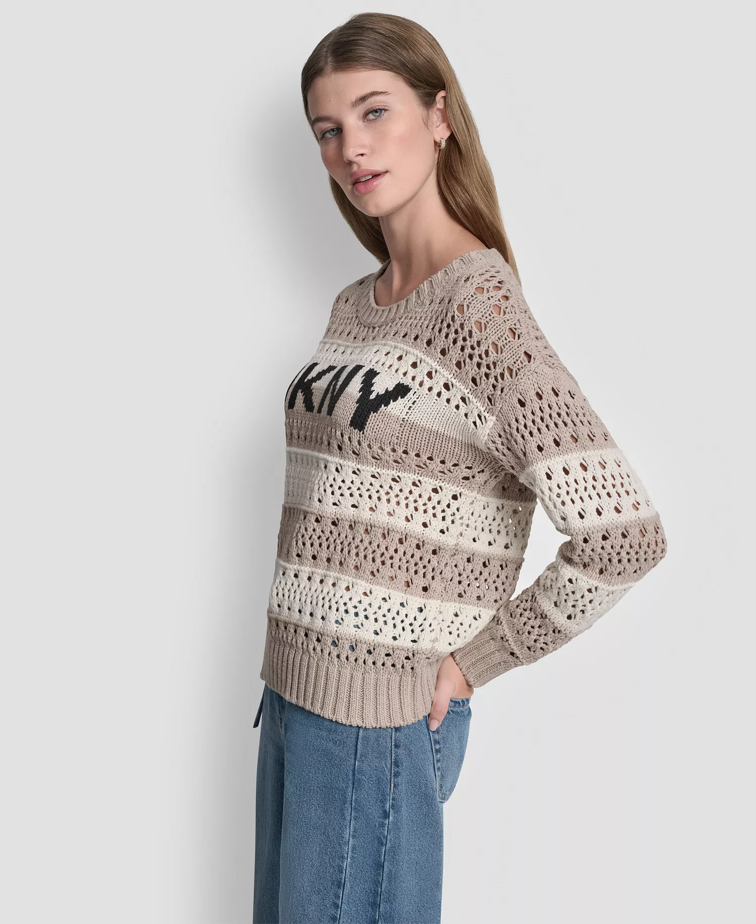 Petite Long-Sleeve Stripe Sweater - Pebble/ivory - PL