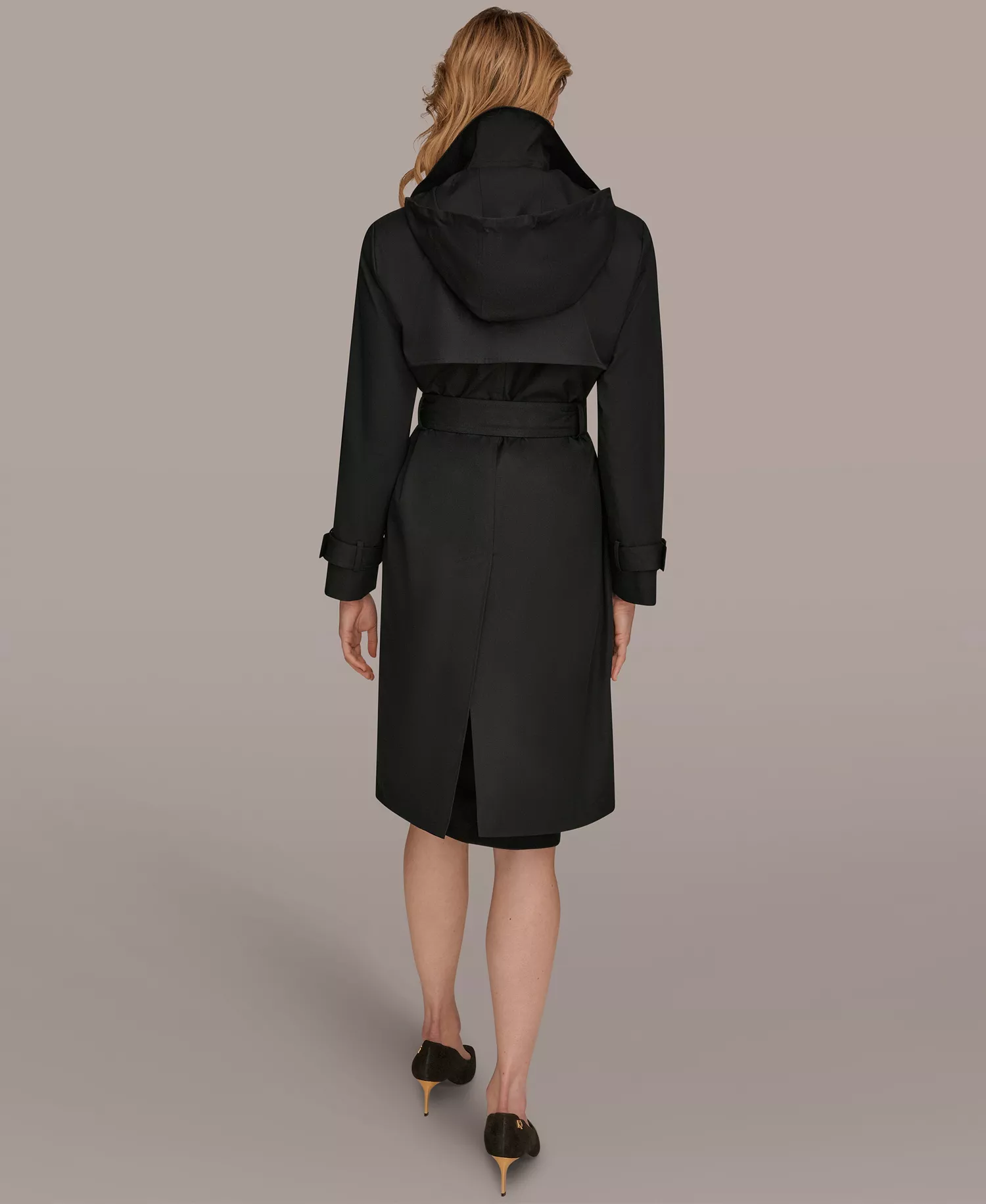 Women's Single Breasted Belted Trench Coat - Black - L