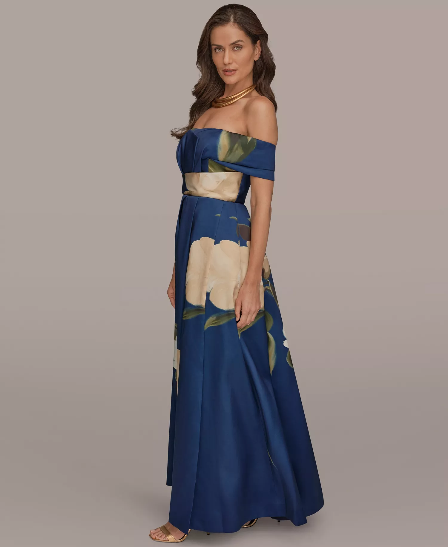 Women's Off-The-Shoulder Ball Gown Dress - Ink Multi - 10