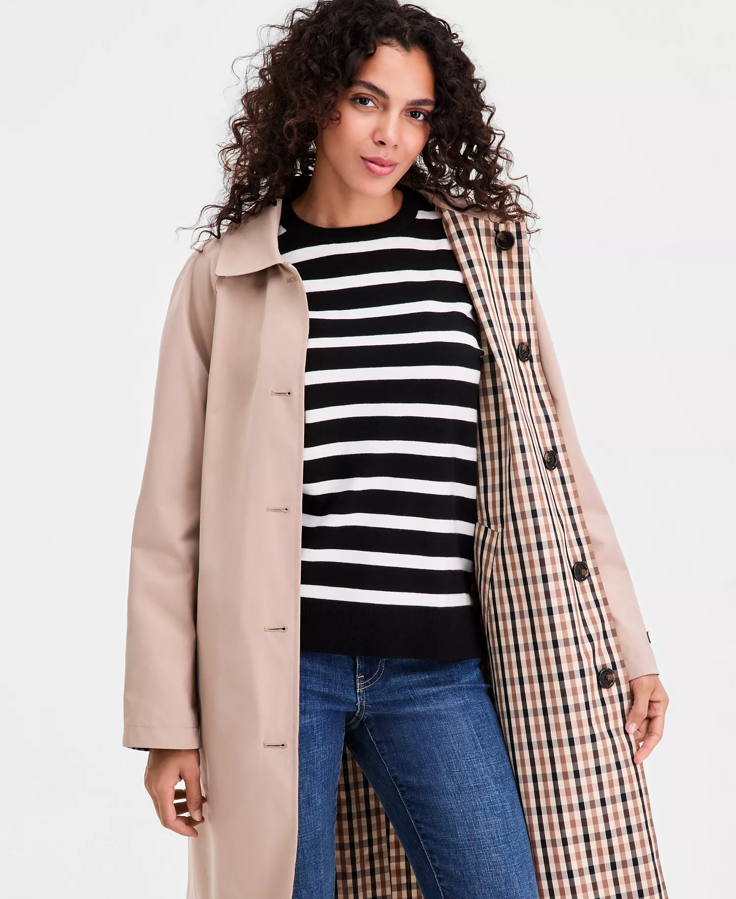 Women's Single-Breasted Raincoat - COUNTRY IVORY - L