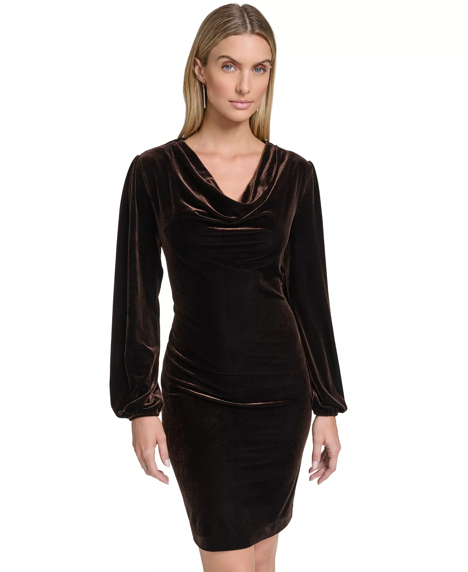 Women's Cowl Neck Shift Dress - Coffee Bean - 16