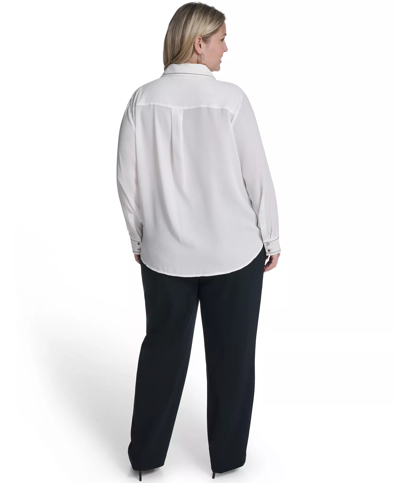 Plus Size Long-Sleeve Button-Down Top - Cream - 1X