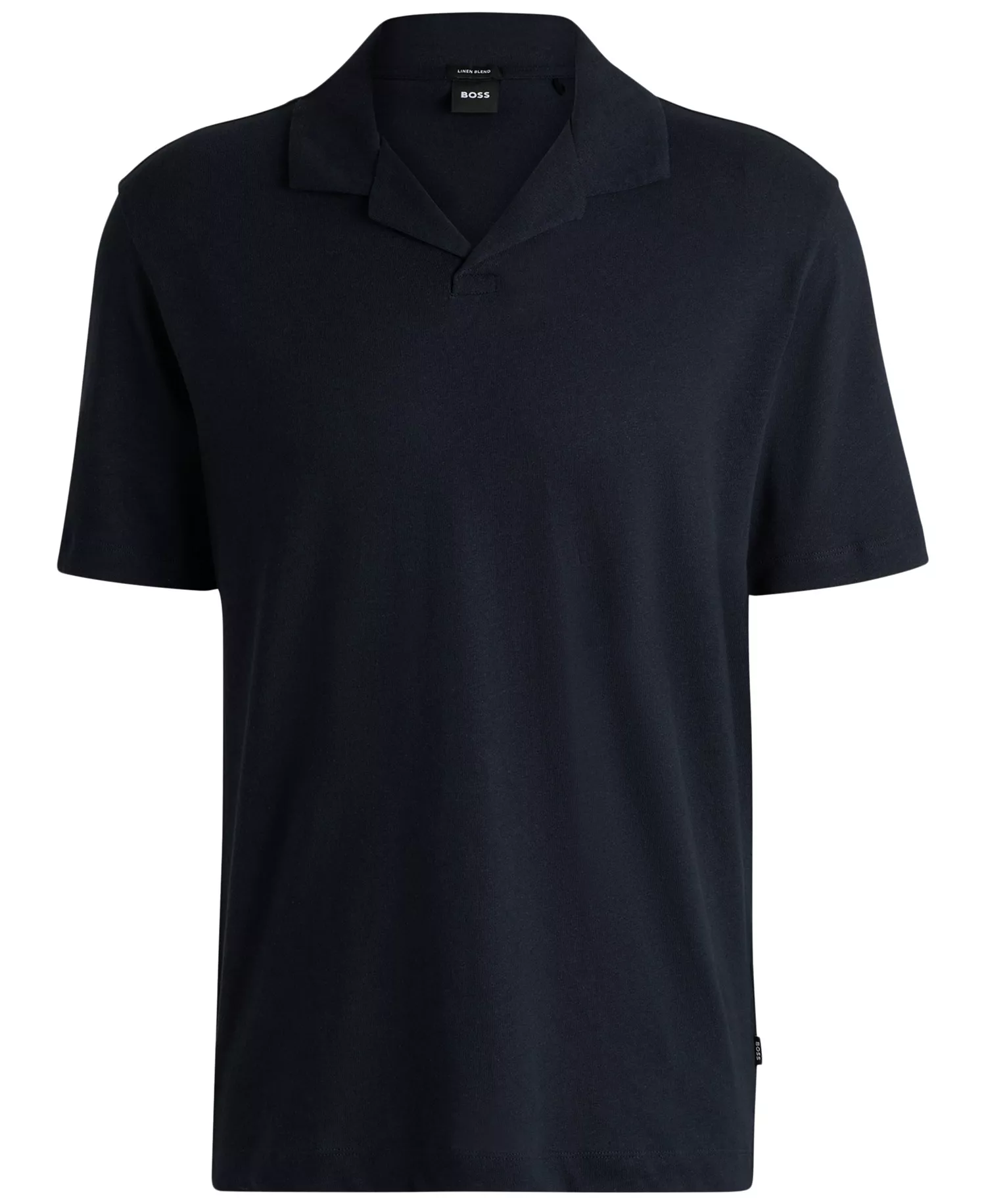Men's Cotton Linen Regular-Fit Polo Shirt - Dark Blue - L