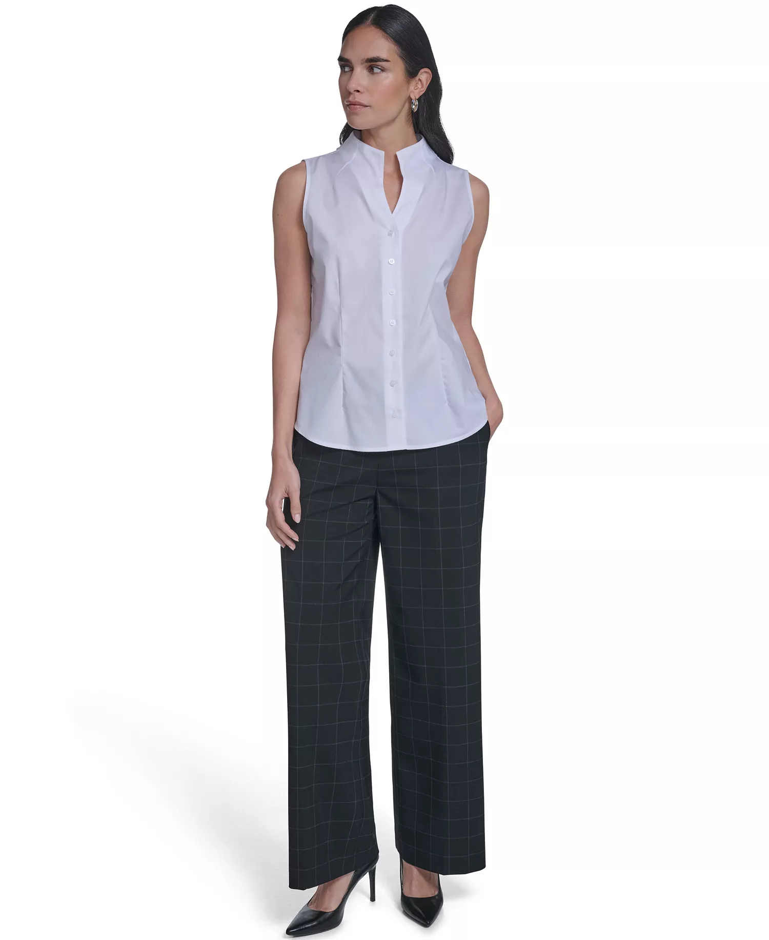 Women's Sleeveless Button-Down Top - White - L