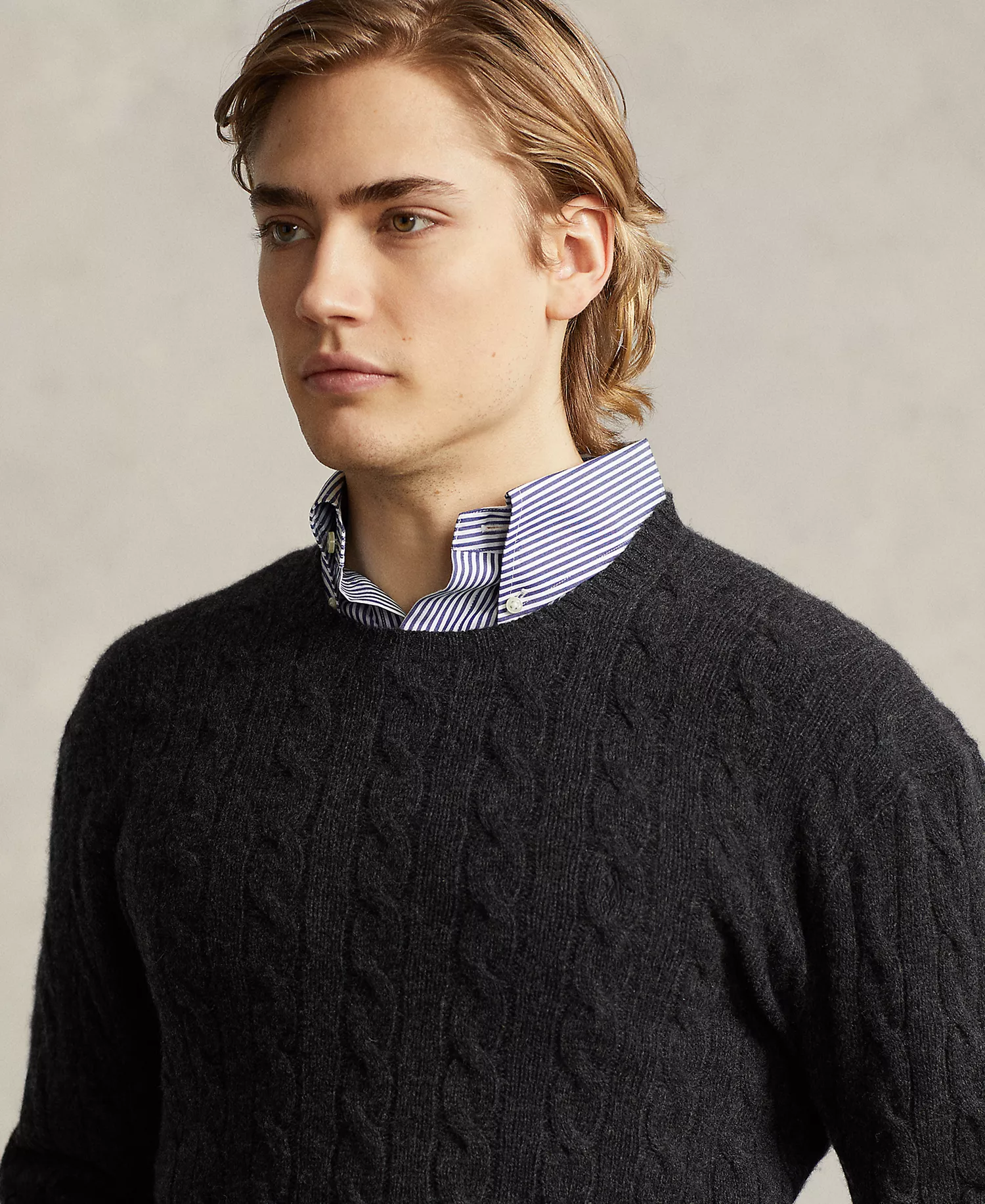 Men's Wool-Cashmere Cable-Knit Sweater - Dark Granite Hthr - 2XL