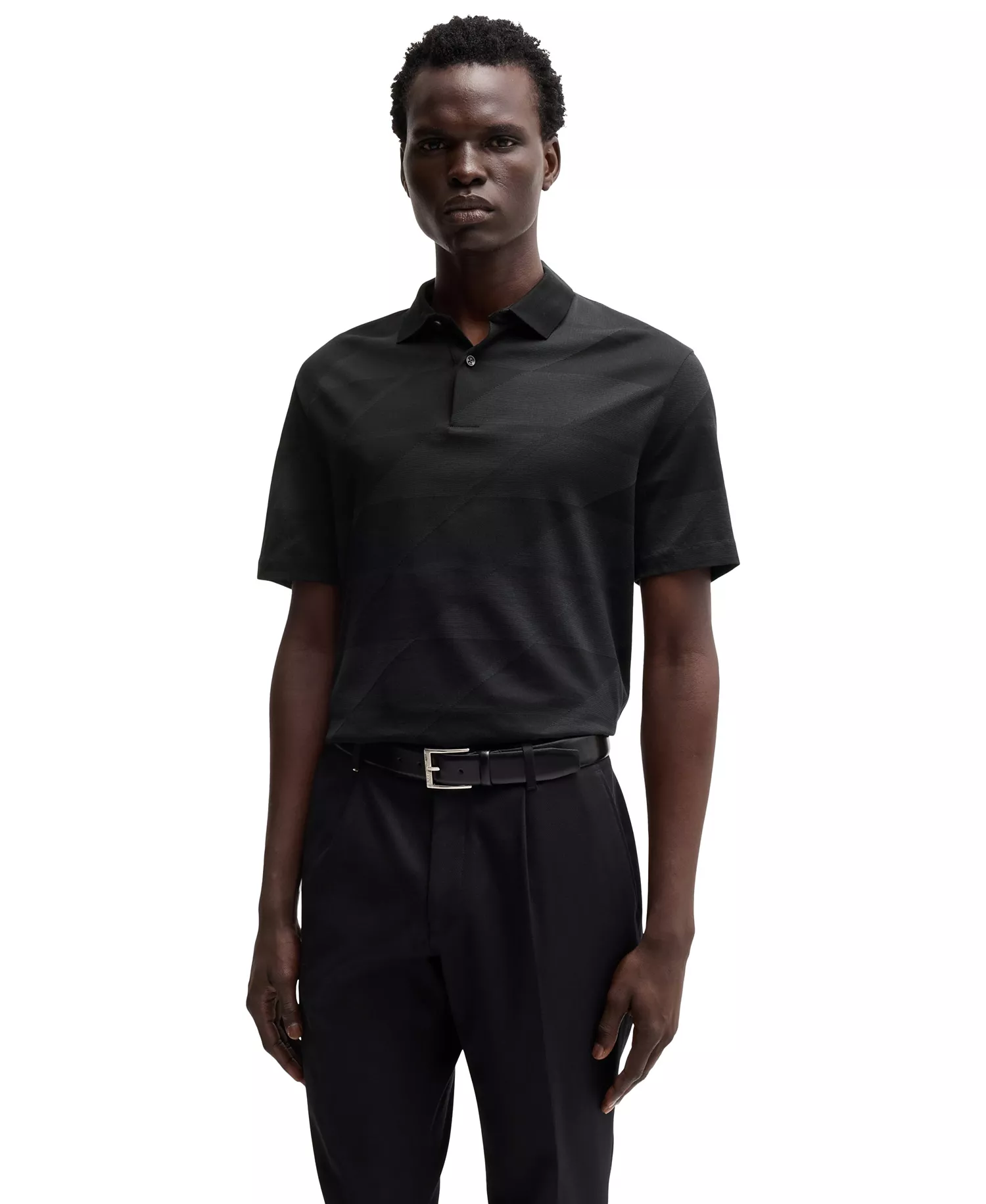 Men's Jacquard Polo - Black - M