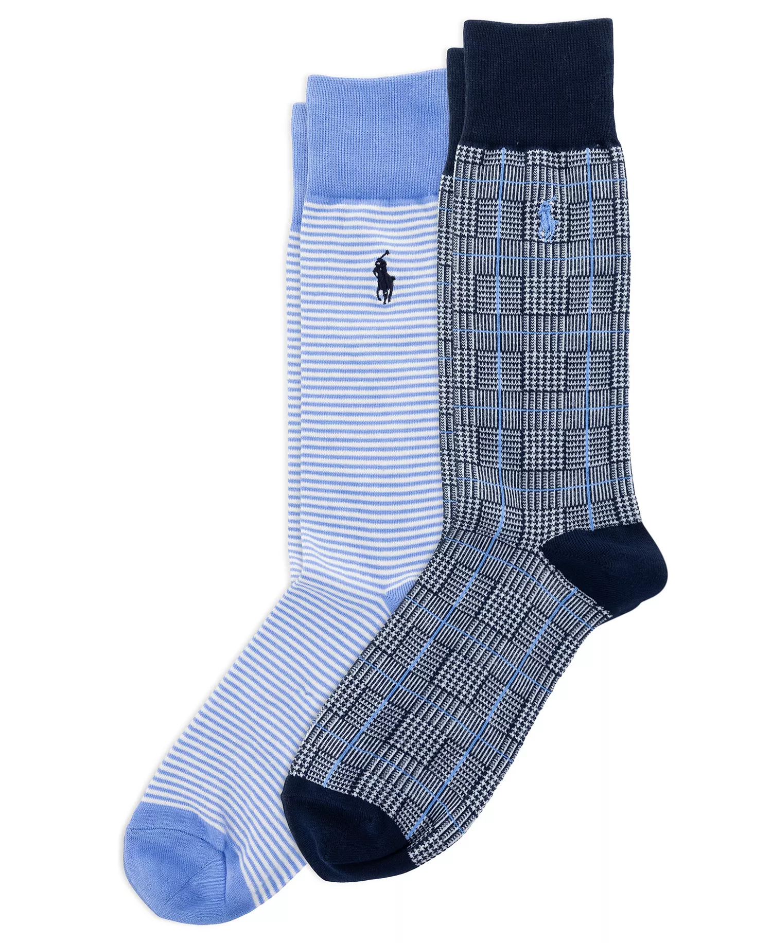 Men's Hyde Park Glen Plaid and Stripe Crew Socks, 2-Pack - Blue/Gray - 10-13