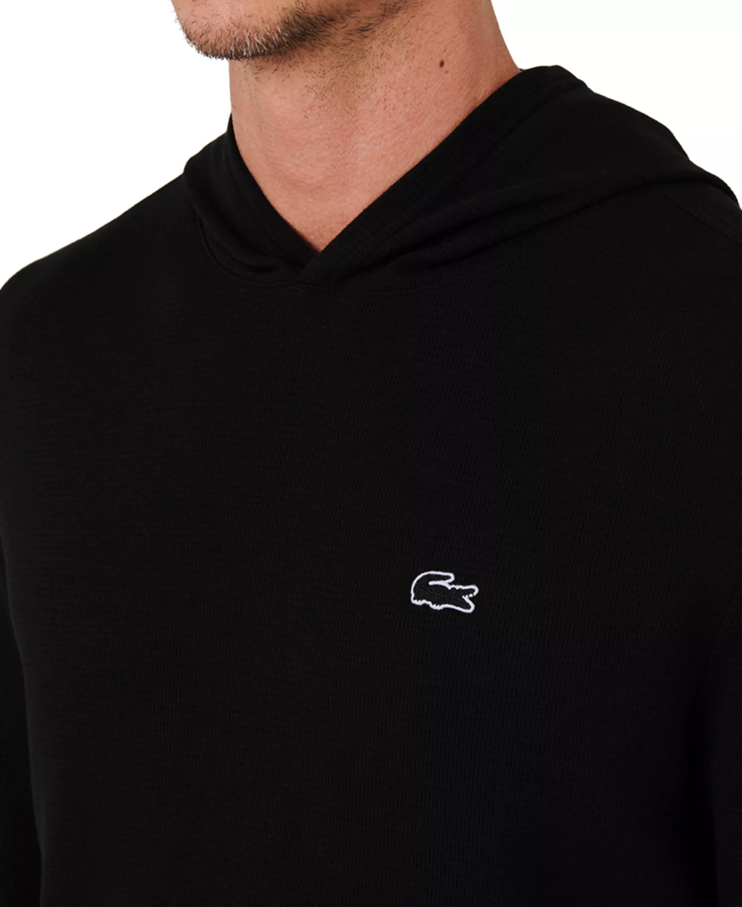 Men's Waffle-Knit Thermal Hoodie  - Black - L