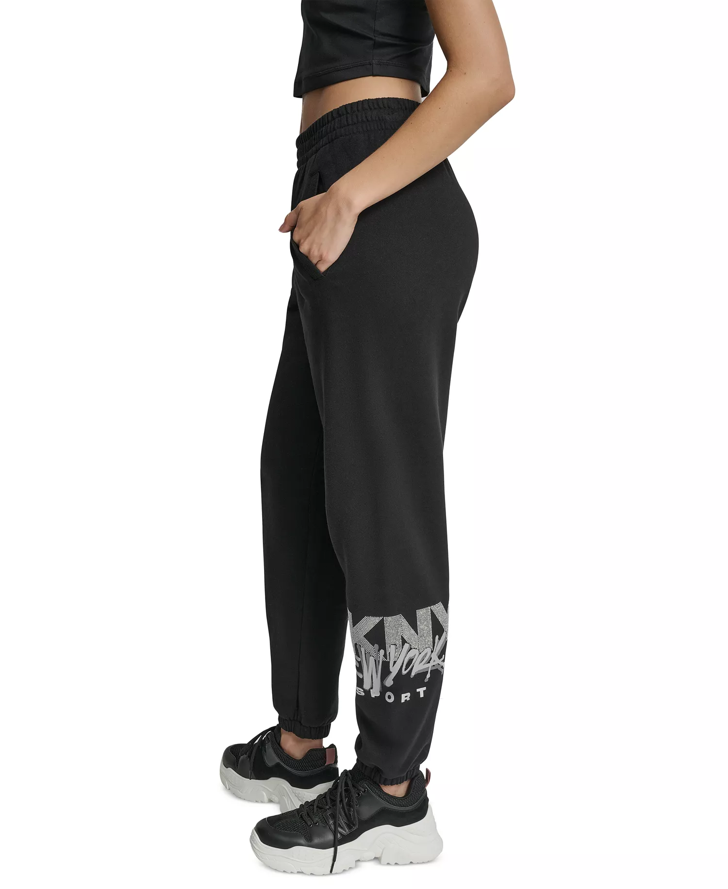 Women's Graffiti Rhinestone Logo High-Rise Relaxed-Fit Joggers - Black/grey Silver - L