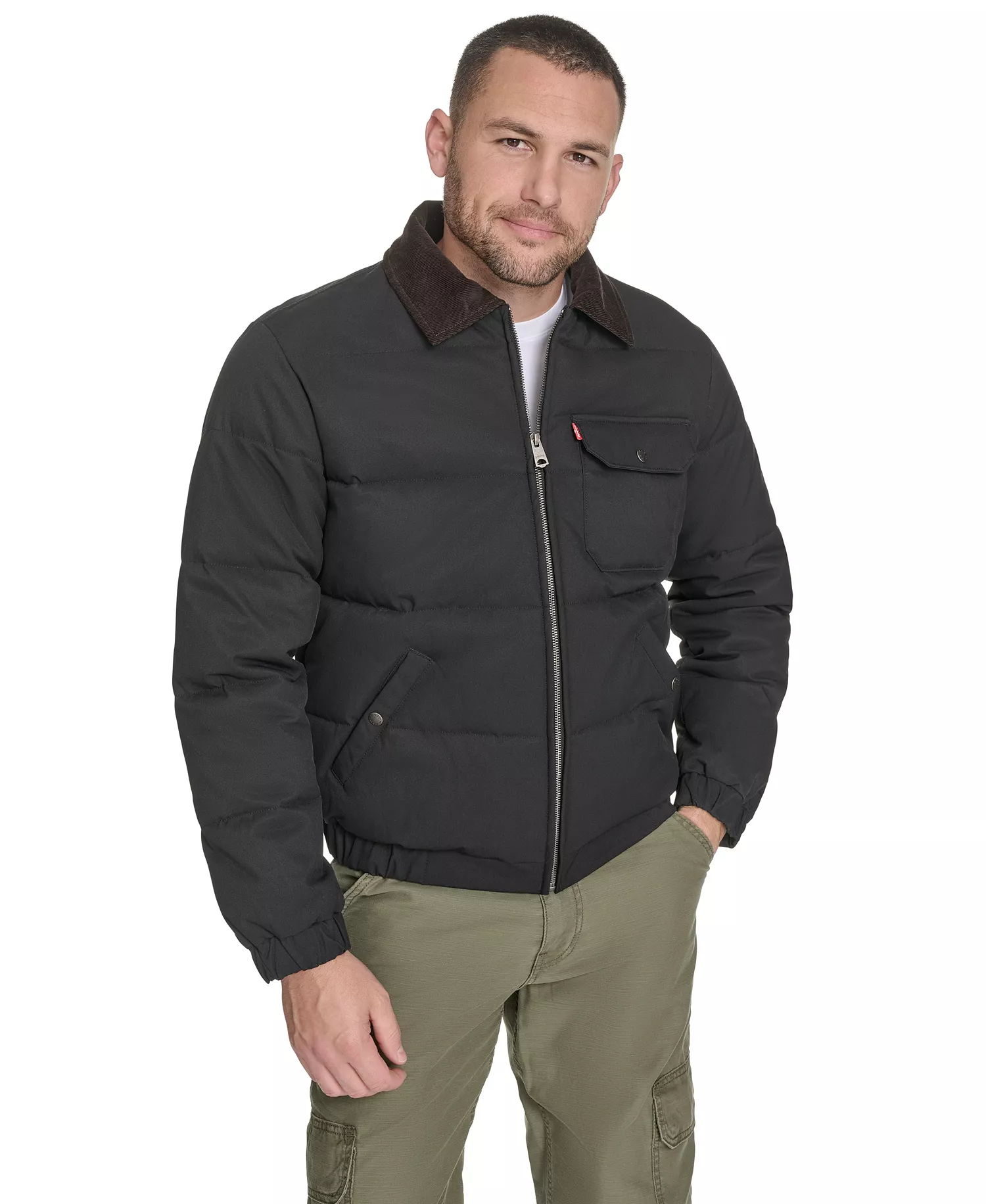 Men's Quilted Corduroy Collar Depot Jacket - Black - 2XL