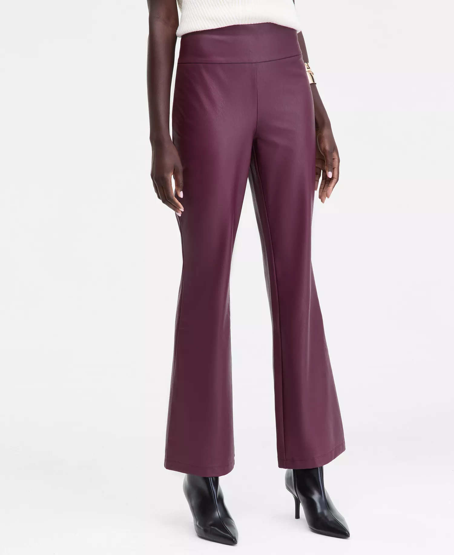 Women's Faux-Leather High-Rise Flared Pants, Macy's Exclusive - Mulberry Jam - L