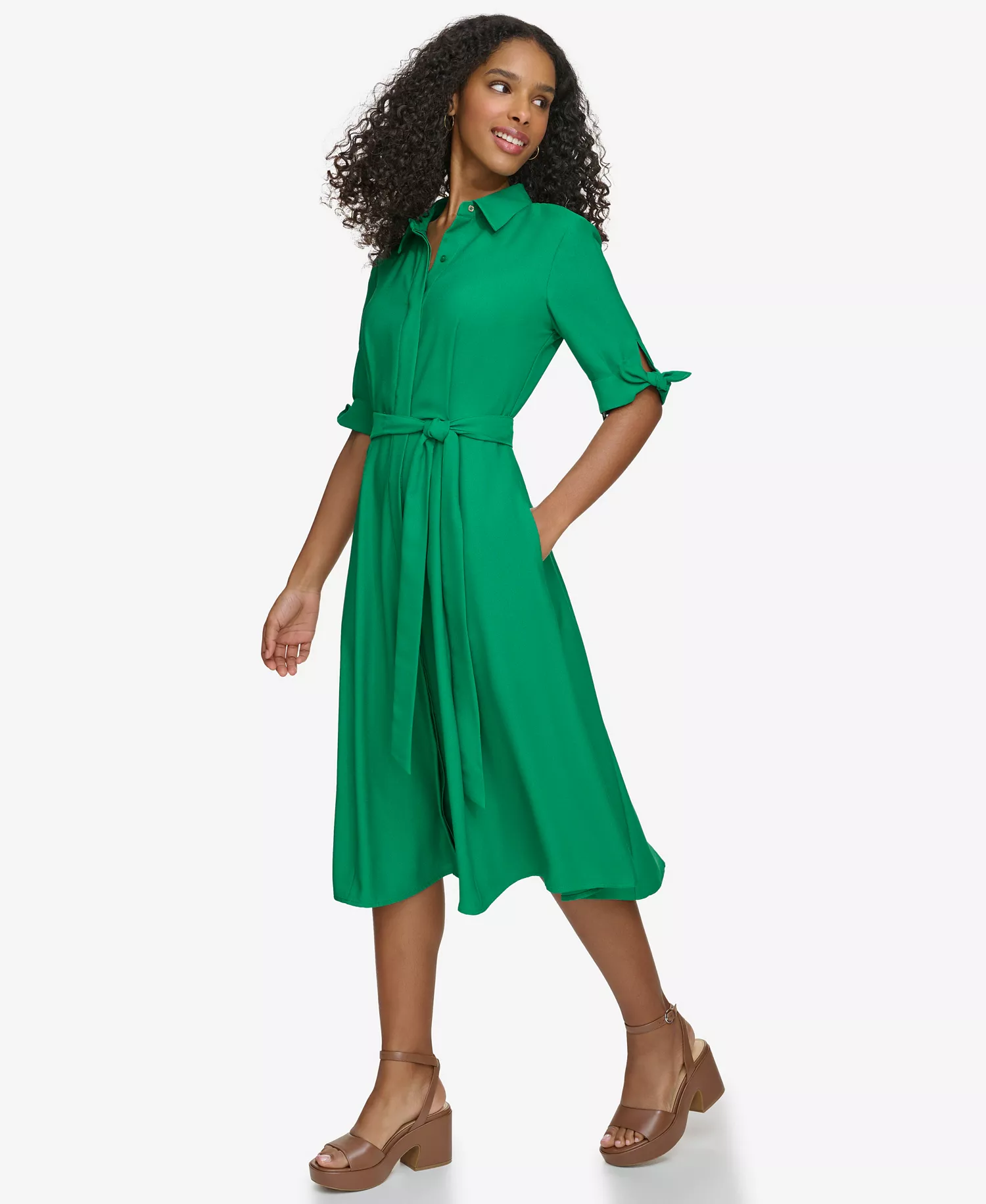 Women's Tie-Sleeve Collared Shirt Dress - Meadow - 10
