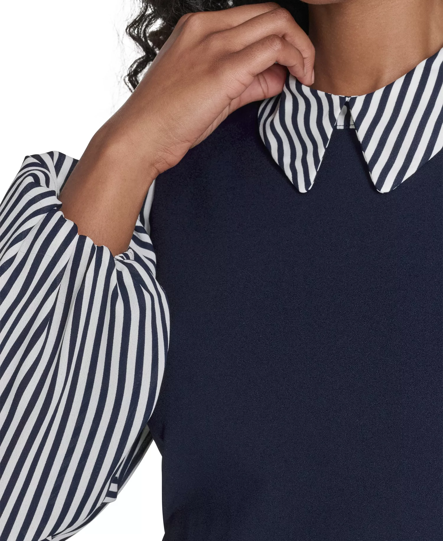 Women's Striped Collared Short Dress - Sky Captain/Ivory - 10