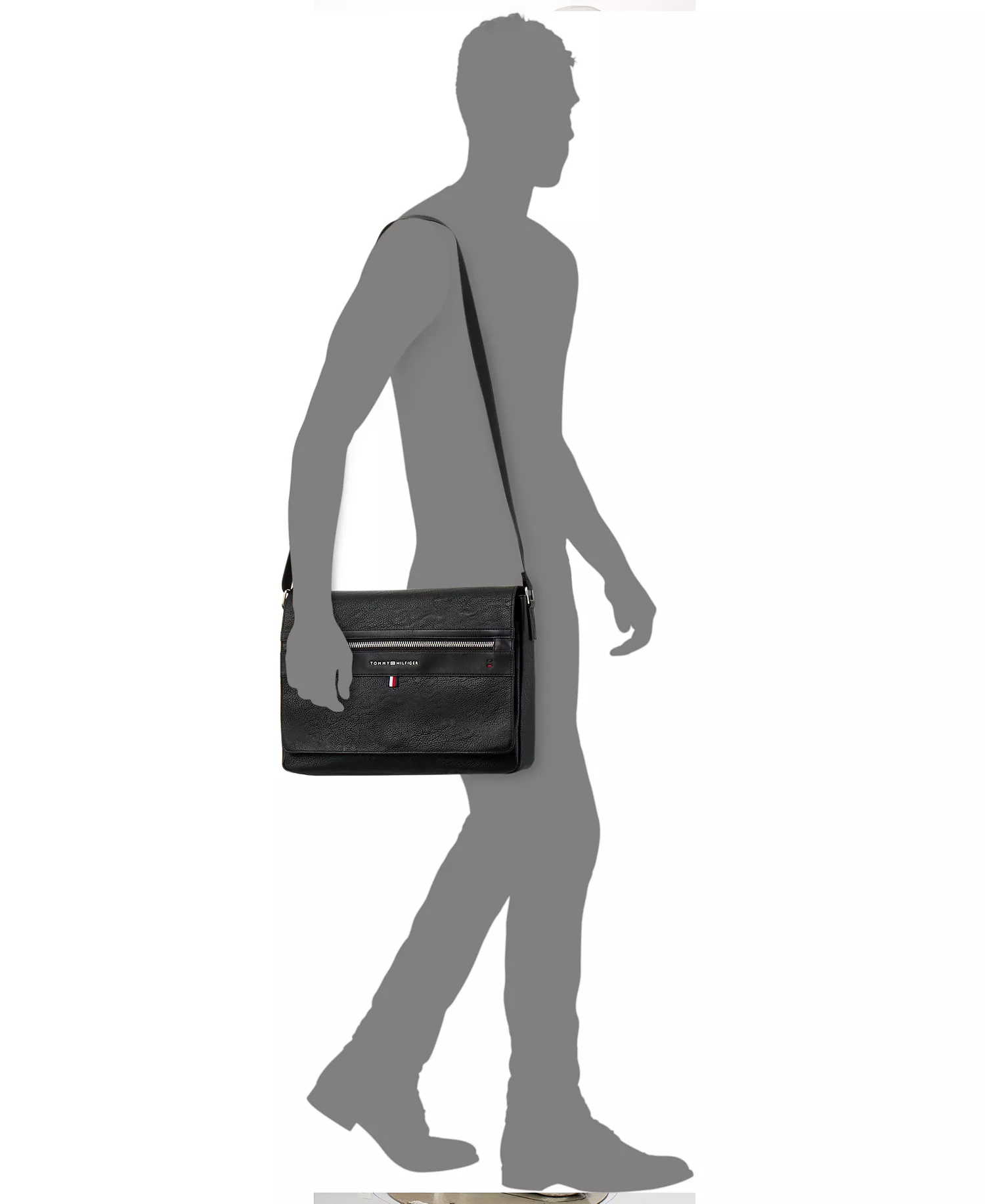 Men's Pebble Faux-Leather Leo Messenger Bag - Black - No Size