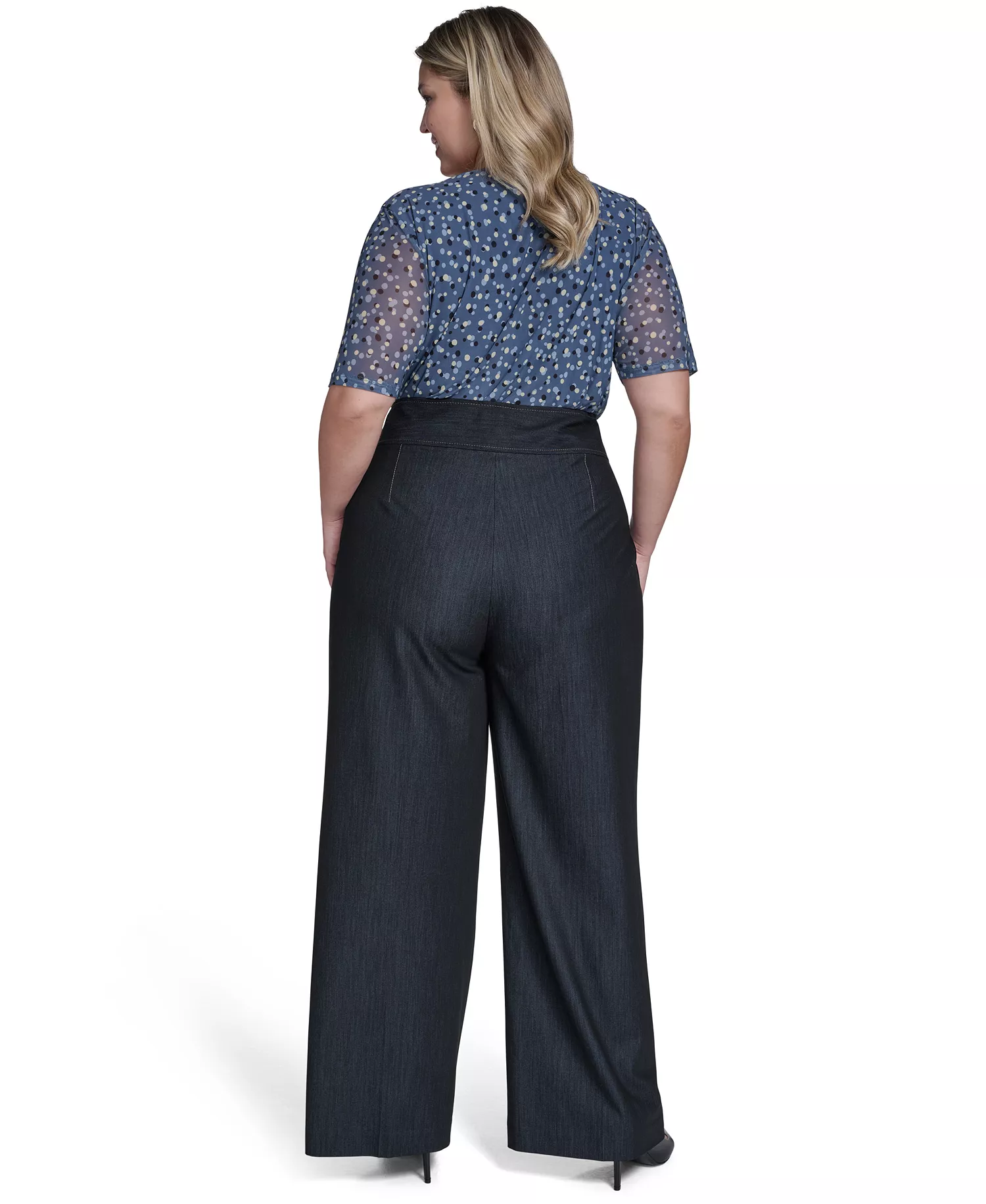 Plus Size Wide-Leg Mid Rise Pants - Indigo - 14W