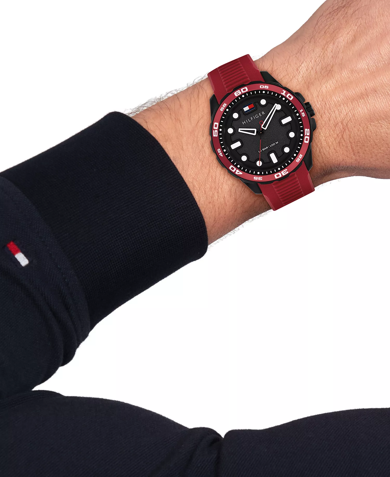 Men's Quartz Red Silicone Strap Watch, 40mm - Black - No Size