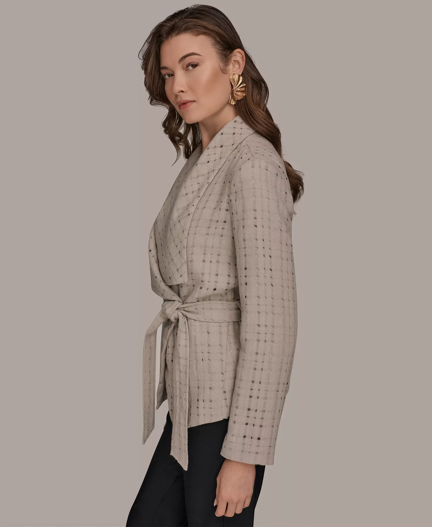 Women's Shawl Collar Wrap Jacket with Belt - Vapor - L