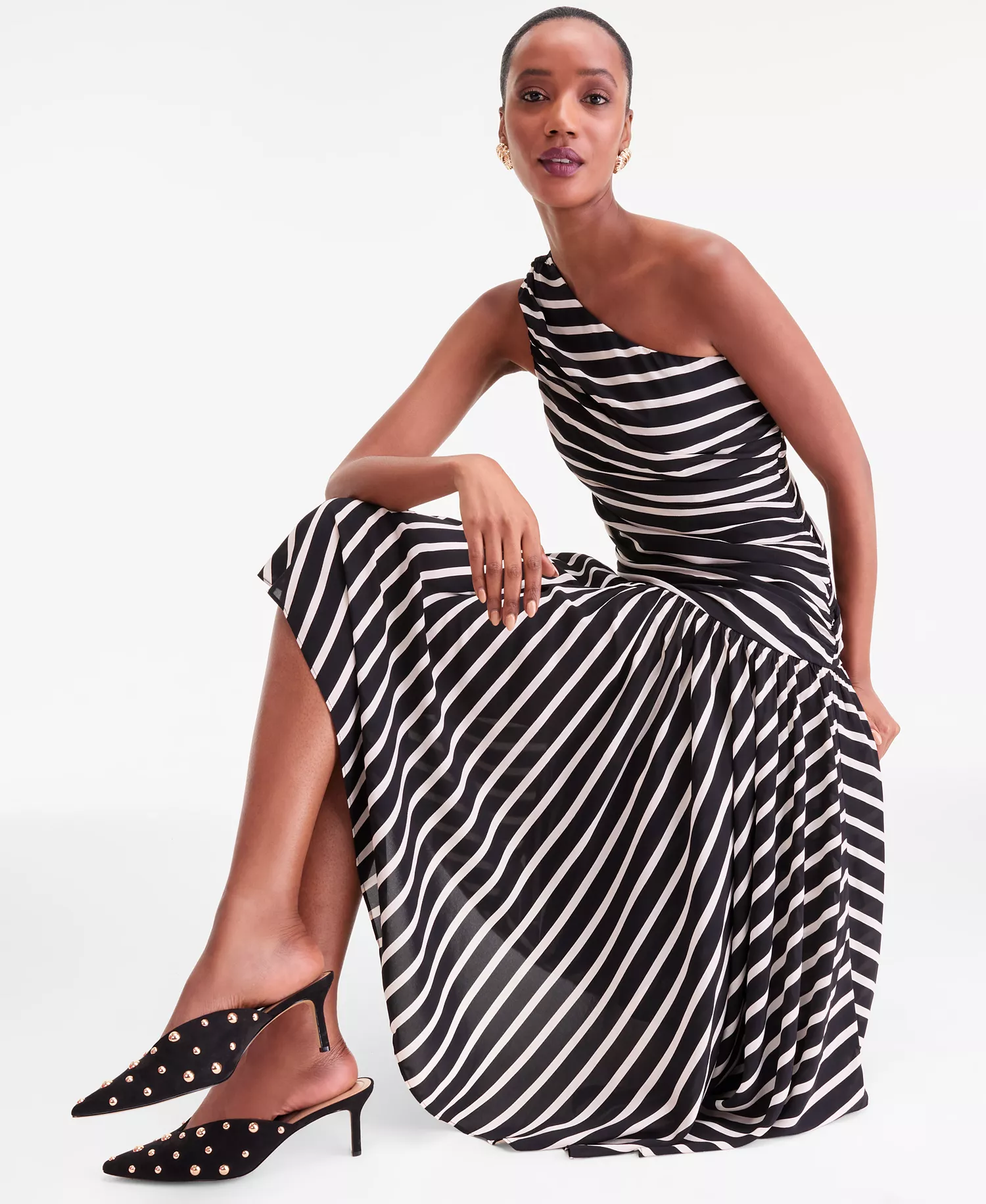 Women's One-Shoulder Asymmetric Hem Dress, Macy's Exclusive - Lira Stripe - L