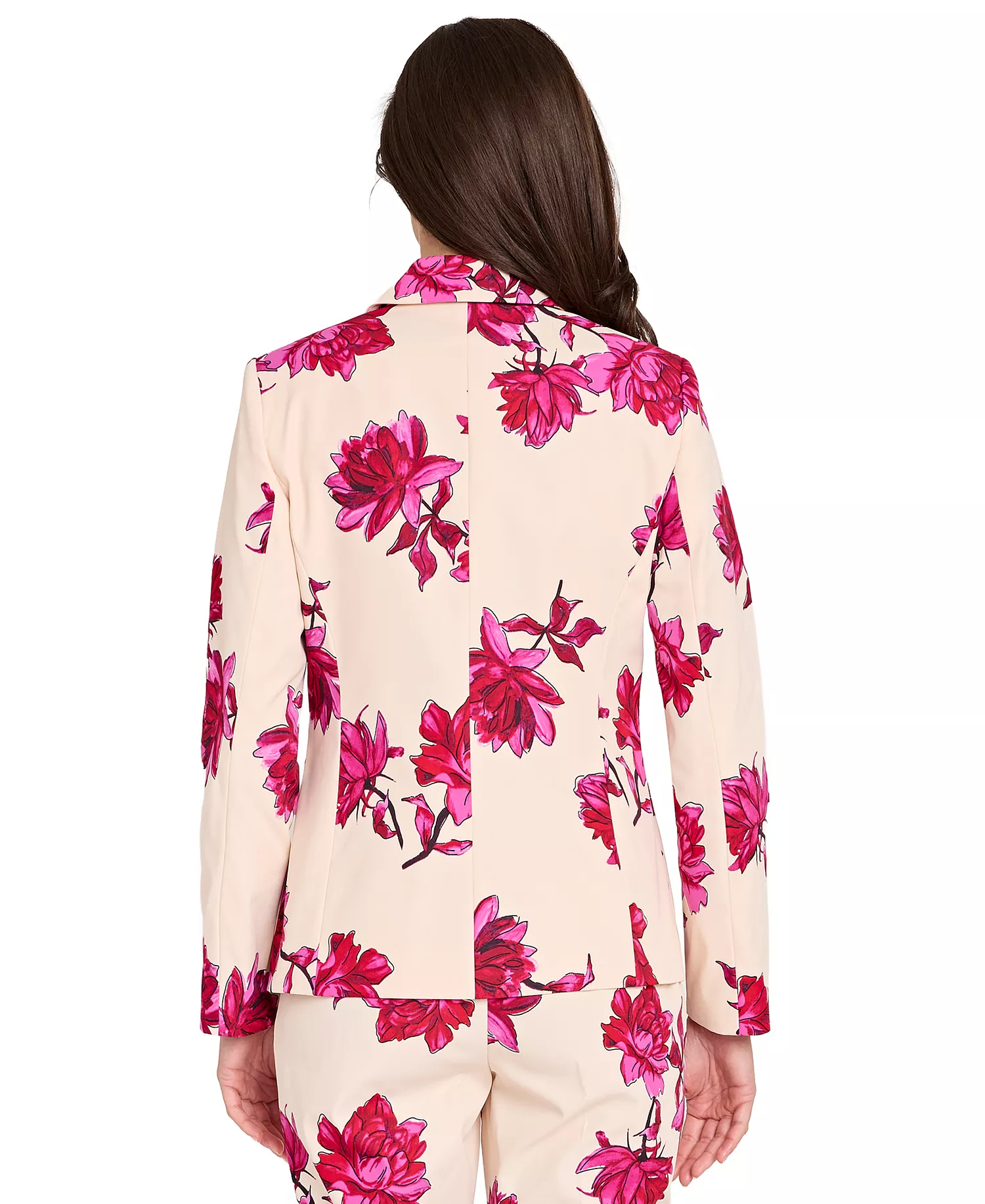 Women's Notch Collar Printed Blazer - Vanilla Red Floral - 10