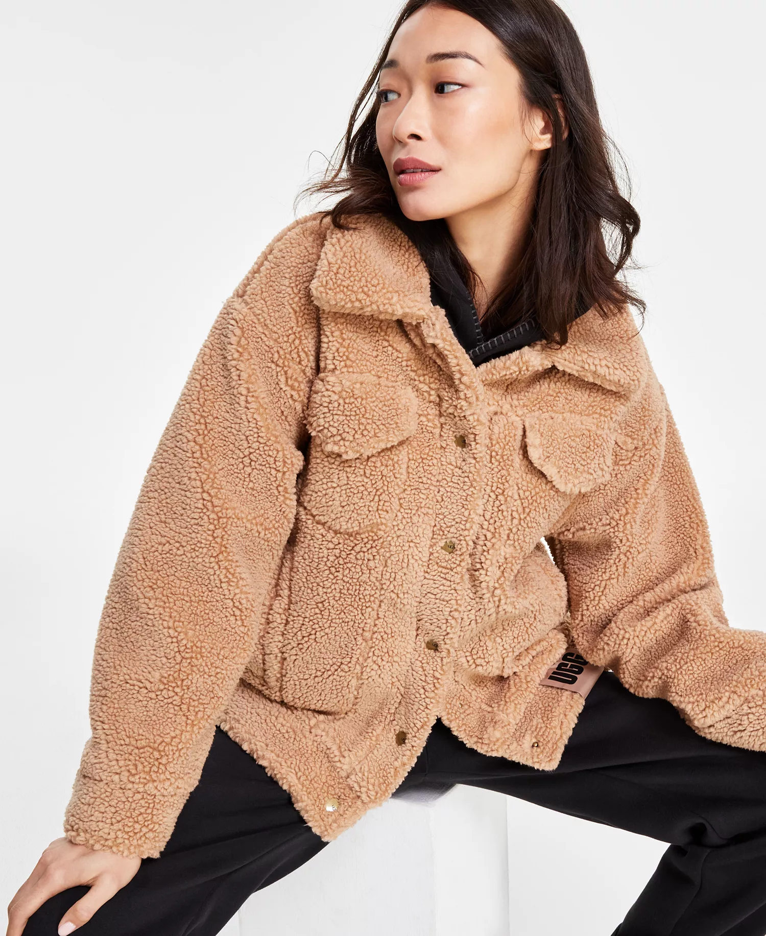 UGG Women's Frankie Sherpa Fleece Trucker Jacket - Camel Brown - L