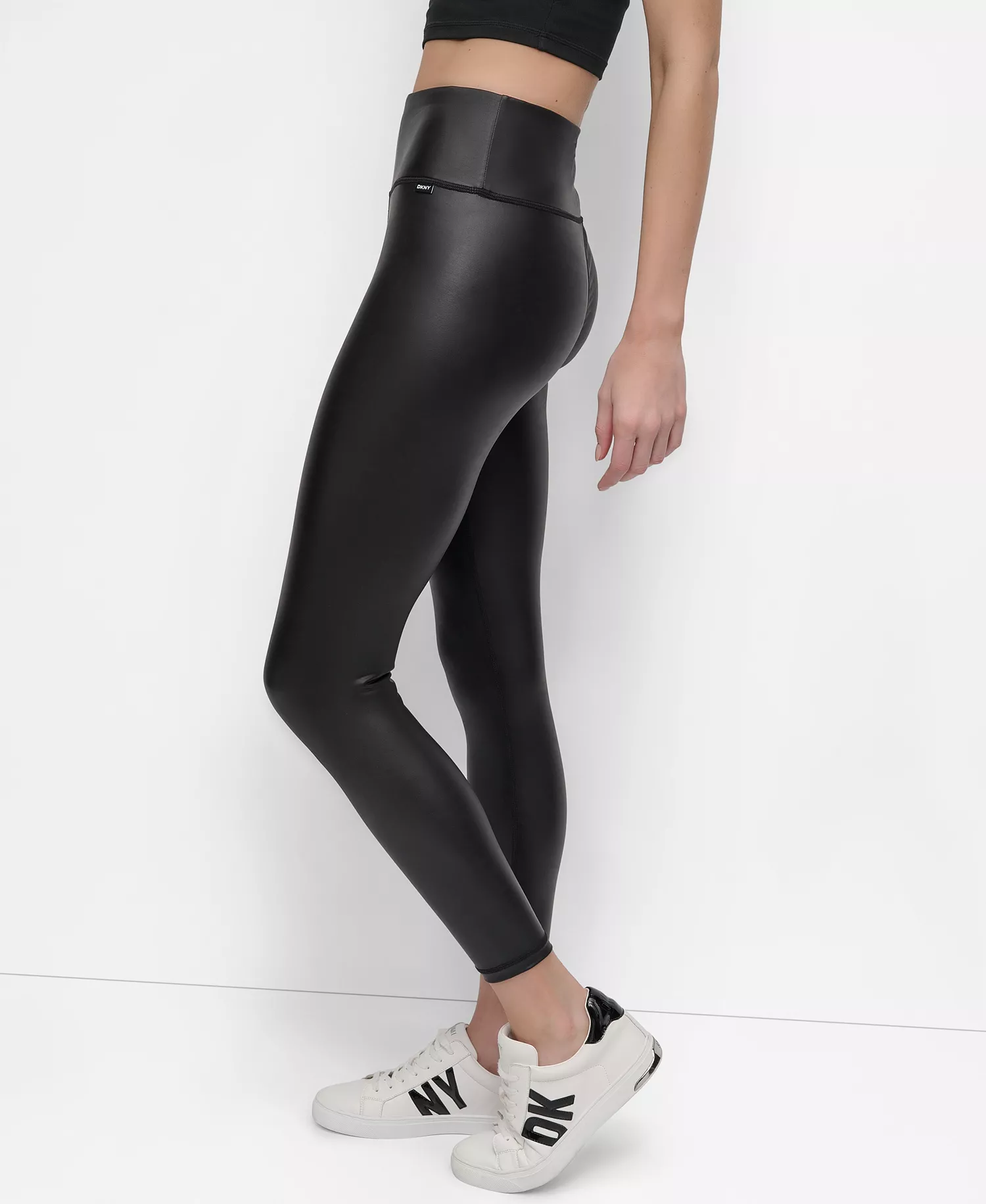 Women's High-Waisted Faux Leather 7/8 Legging Pants - Black - XL