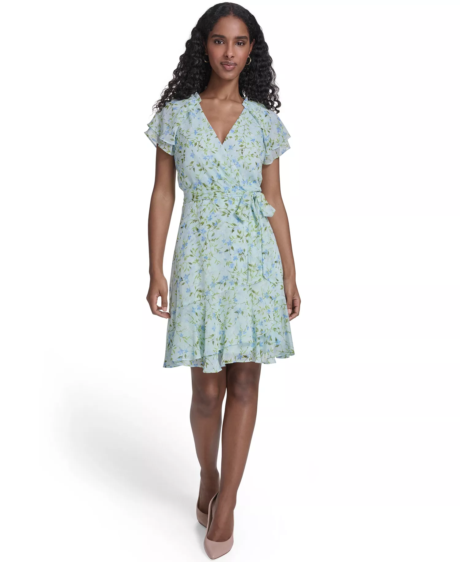 Women's Flutter-Sleeve Wrap Dress - Harbor gray - 10