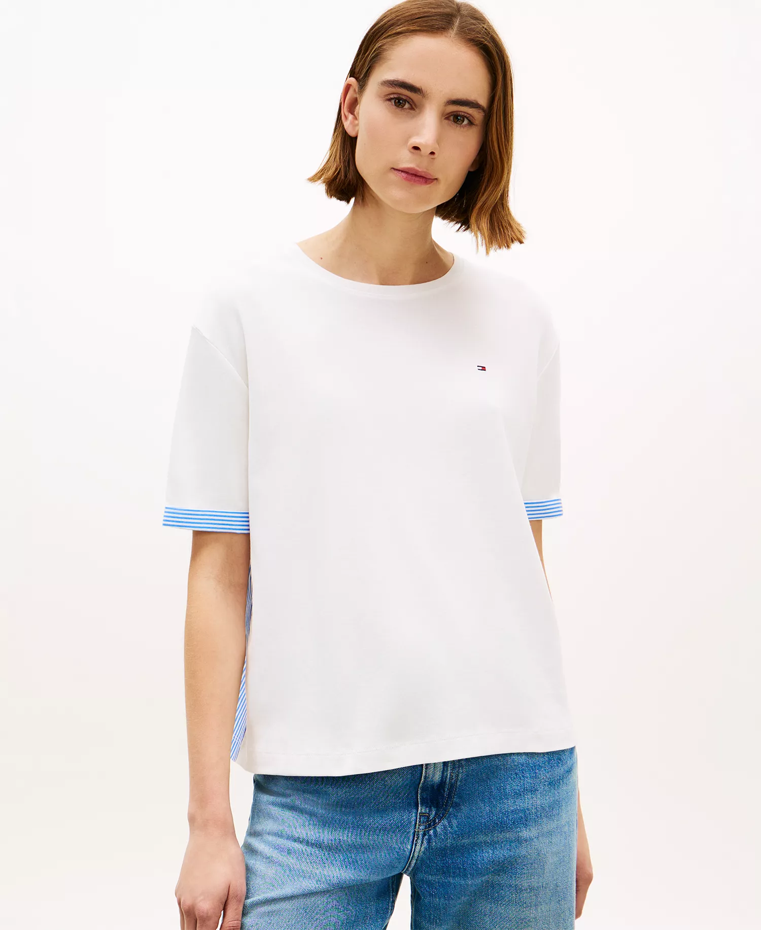 Women's Rib Mixed Media Back Short-Sleeve T-Shirt - Ecru - L