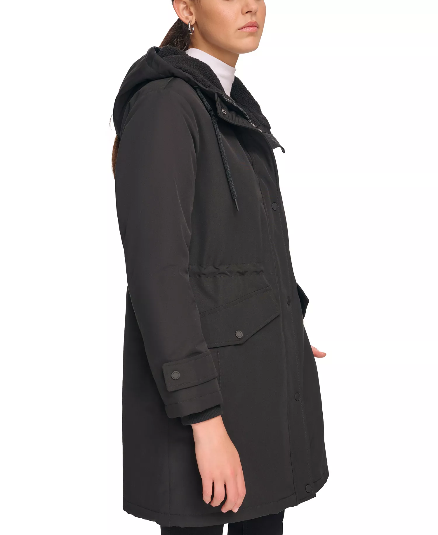 Women's Hooded Anorak Coat - Black - L